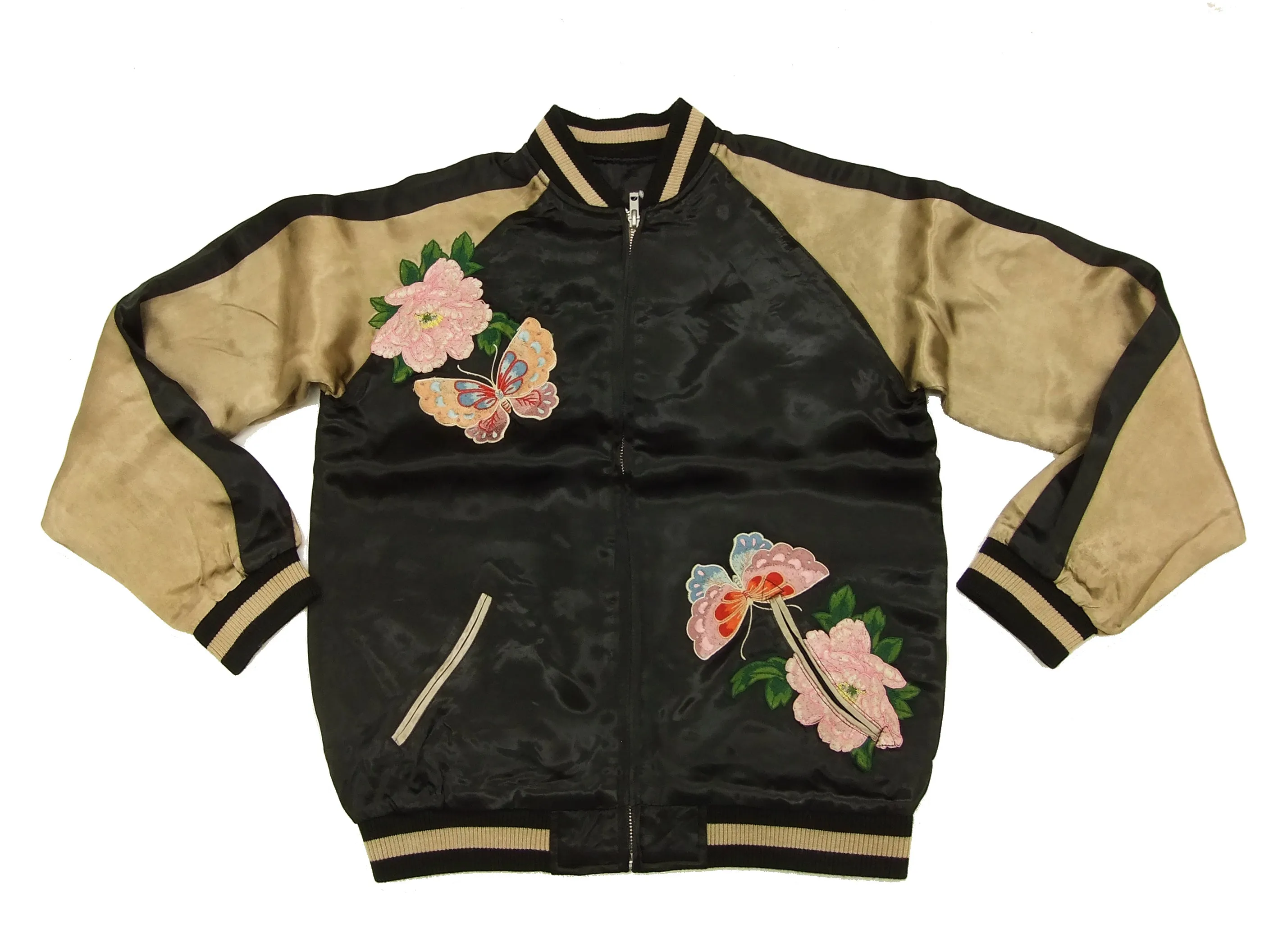 Hanatabi Gakudan Men's Japanese Souvenir Jacket Japanese Butterfly Sukajan Script SSJ-021