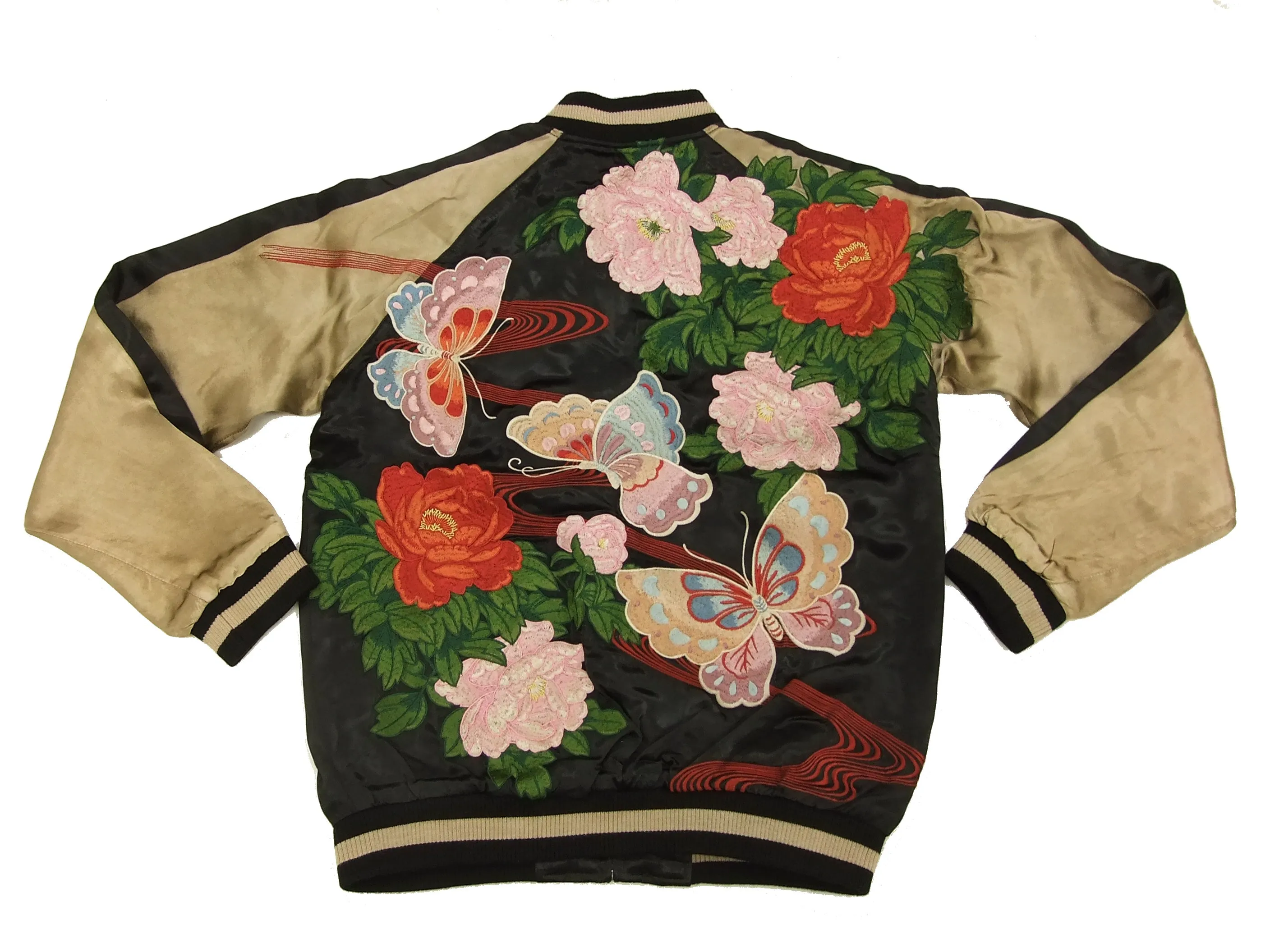 Hanatabi Gakudan Men's Japanese Souvenir Jacket Japanese Butterfly Sukajan Script SSJ-021