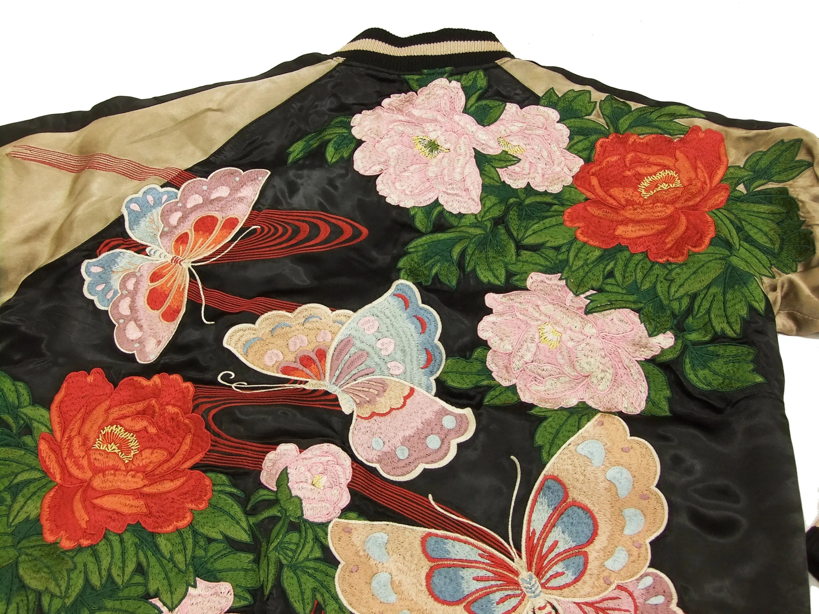 Hanatabi Gakudan Men's Japanese Souvenir Jacket Japanese Butterfly Sukajan Script SSJ-021