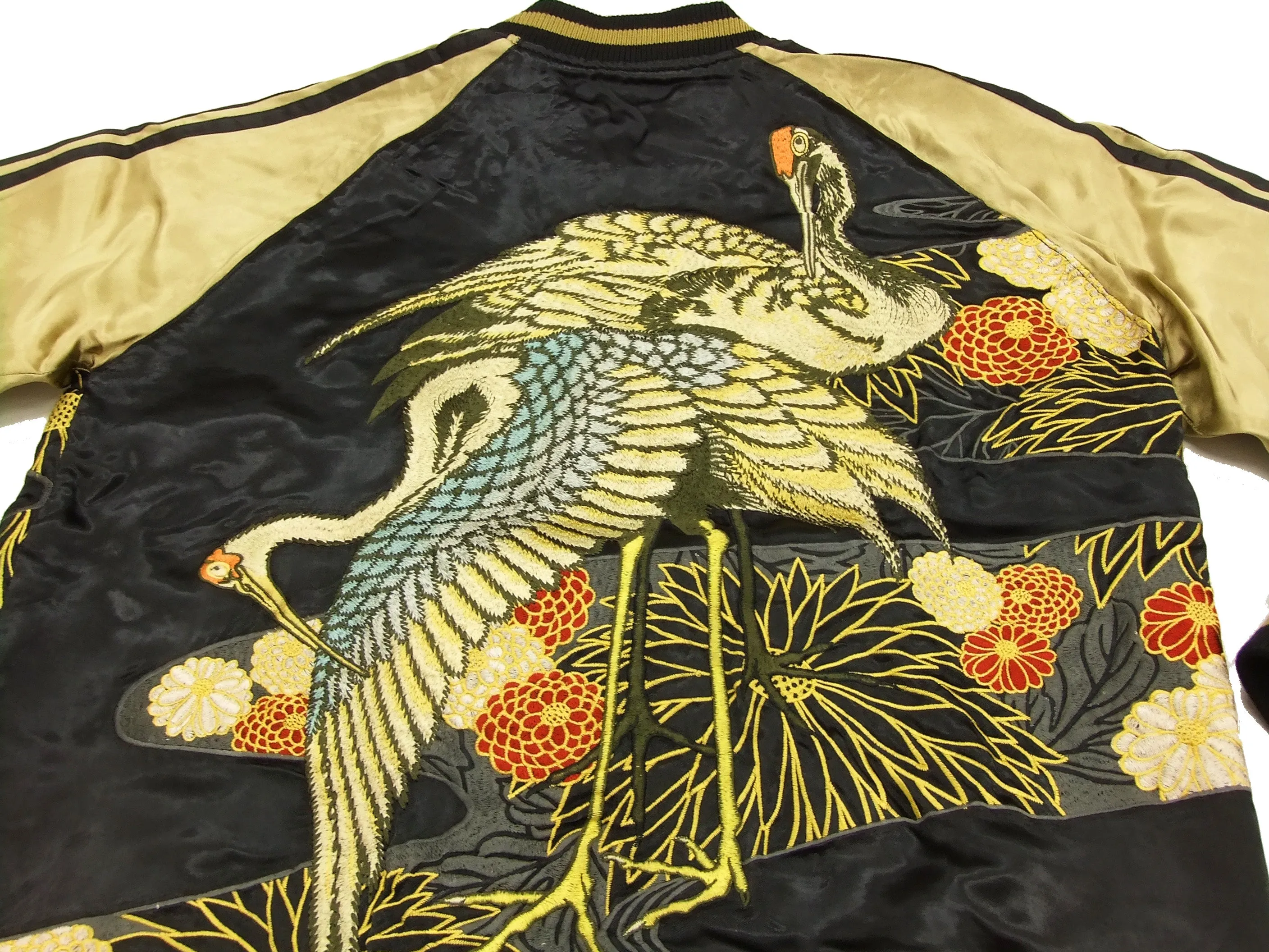 Hanatabi Gakudan Men's Japanese Souvenir Jacket Japanese crane Sukajan Script SSJ-020