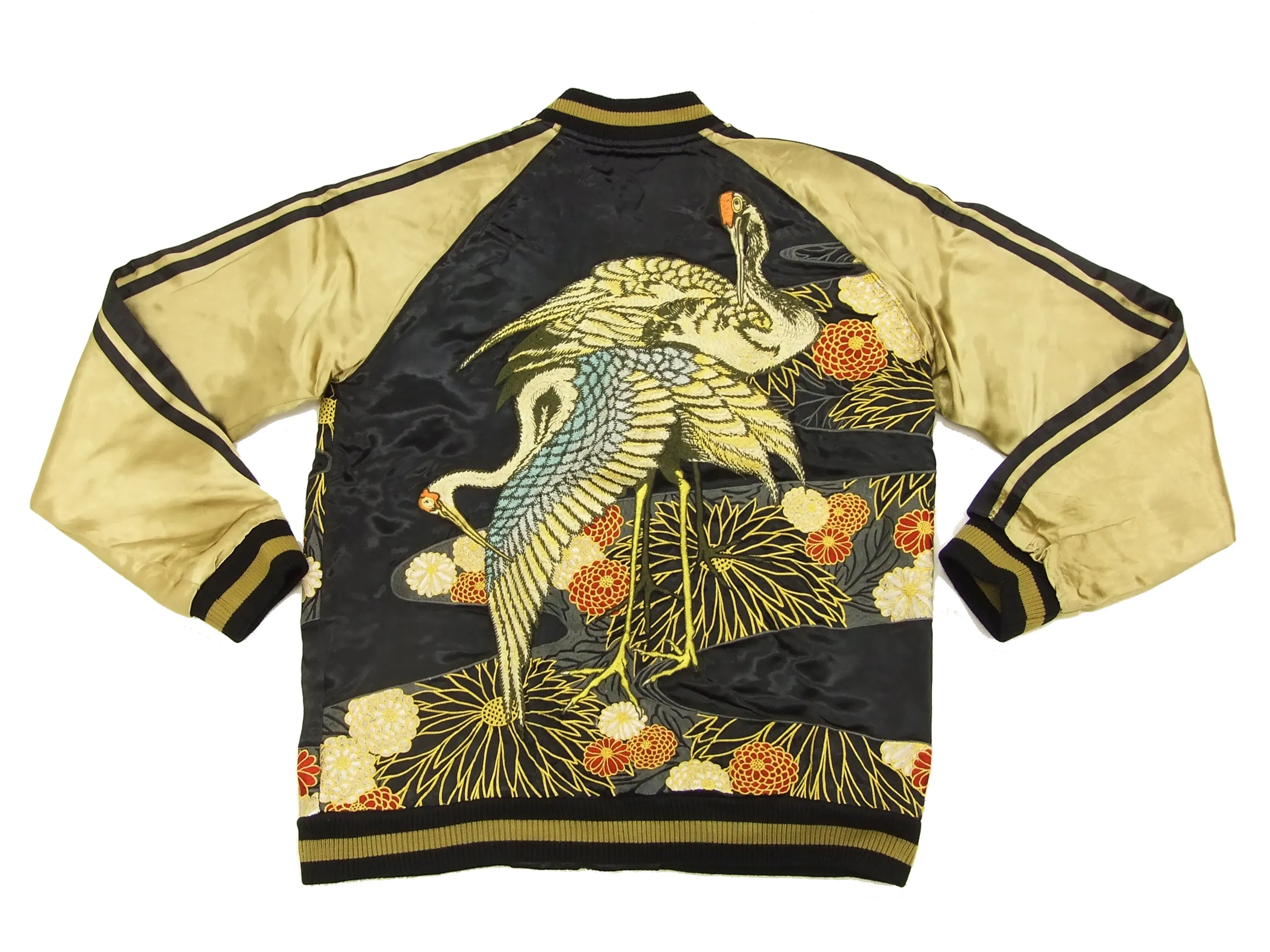 Hanatabi Gakudan Men's Japanese Souvenir Jacket Japanese crane Sukajan Script SSJ-020