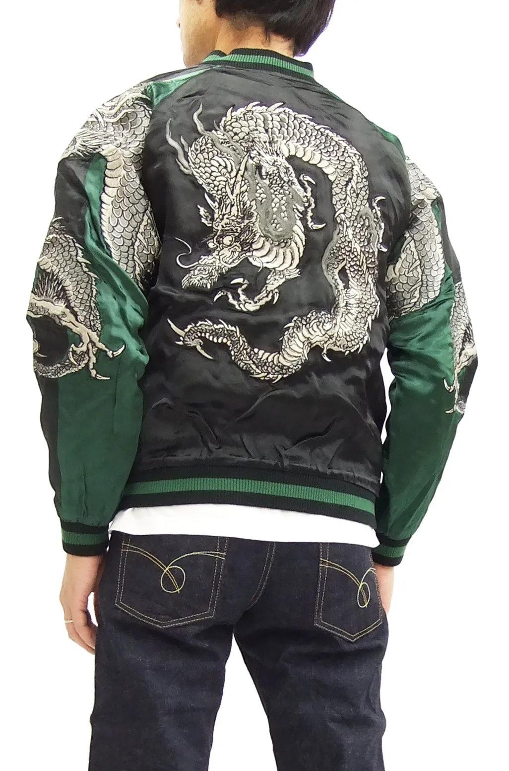 Hanatabi Gakudan Men's Japanese Souvenir Jacket Japanese Dragon Sukajan Script SSJ-017