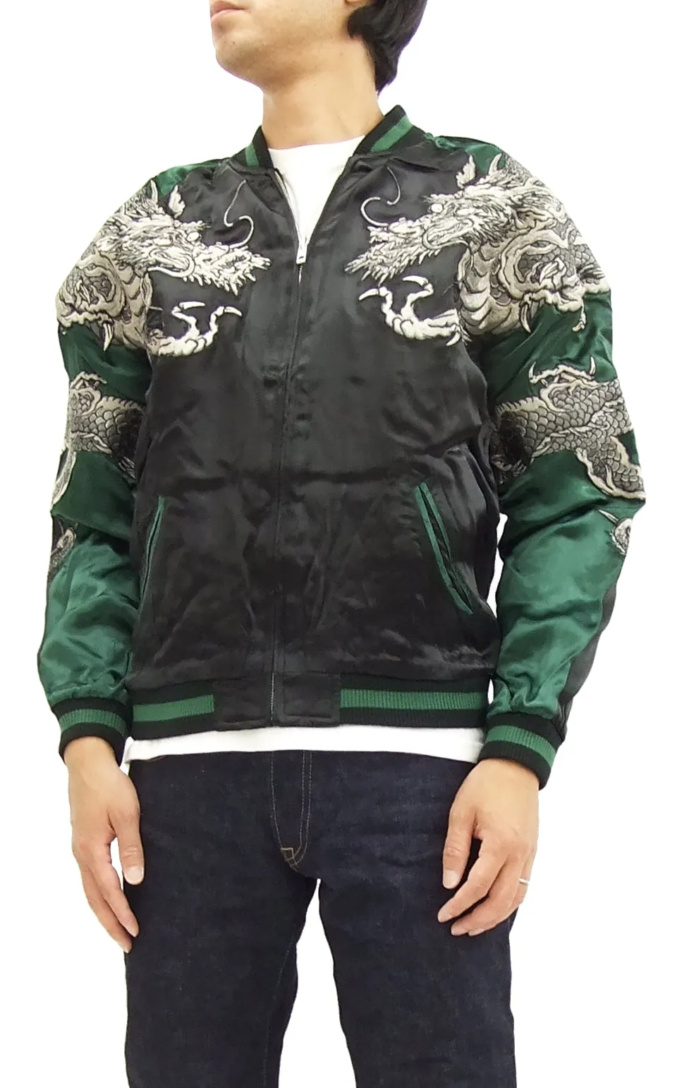 Hanatabi Gakudan Men's Japanese Souvenir Jacket Japanese Dragon Sukajan Script SSJ-017