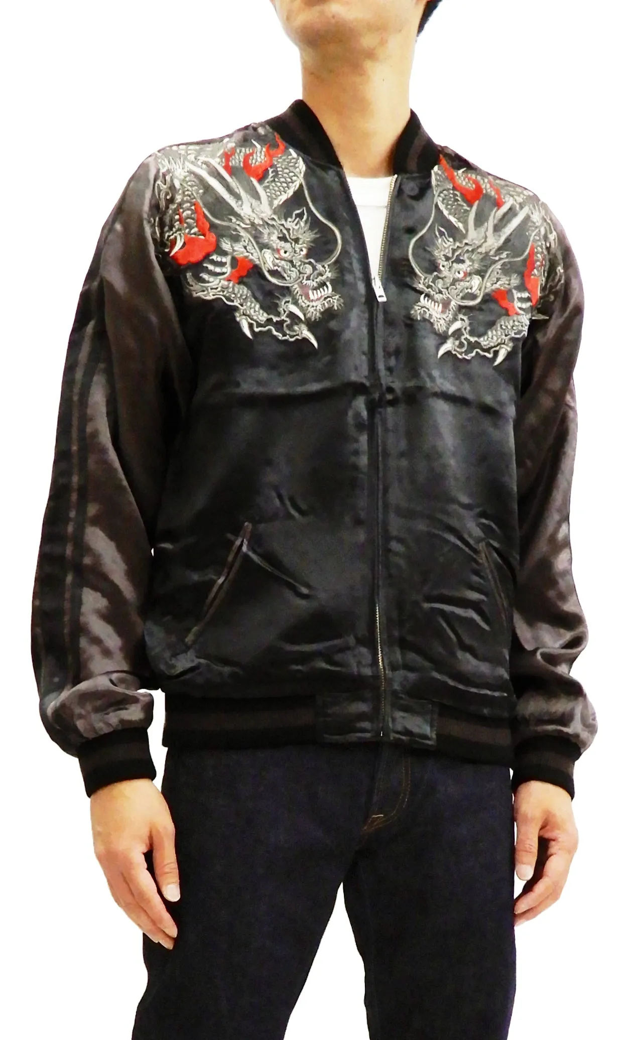 Hanatabi Gakudan Men's Japanese Souvenir Jacket Japanese dragon Sukajan Script SSJ-032