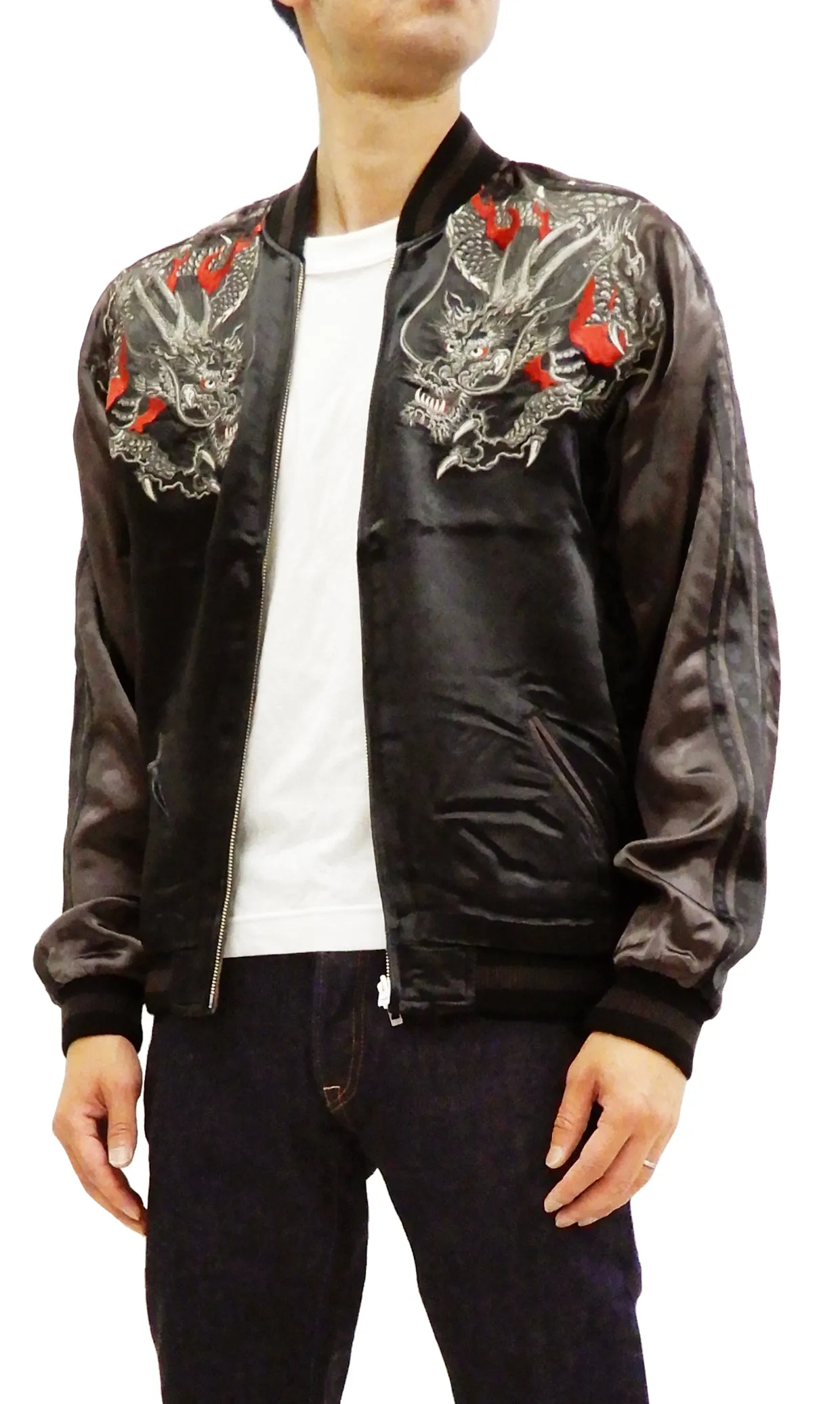 Hanatabi Gakudan Men's Japanese Souvenir Jacket Japanese dragon Sukajan Script SSJ-032