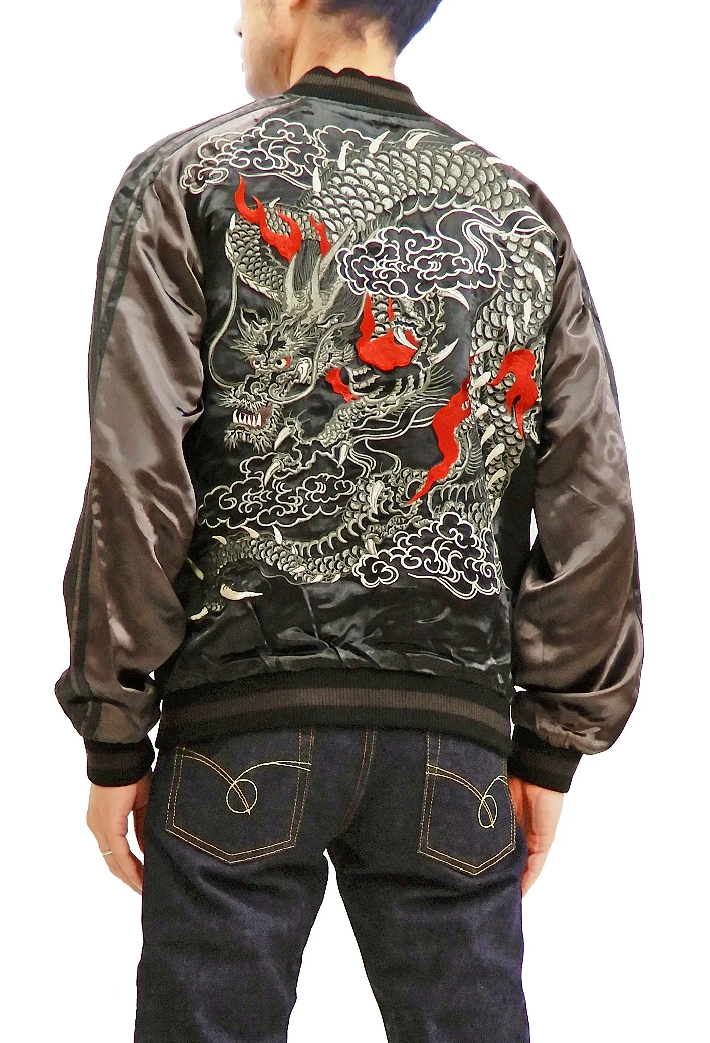 Hanatabi Gakudan Men's Japanese Souvenir Jacket Japanese dragon Sukajan Script SSJ-032