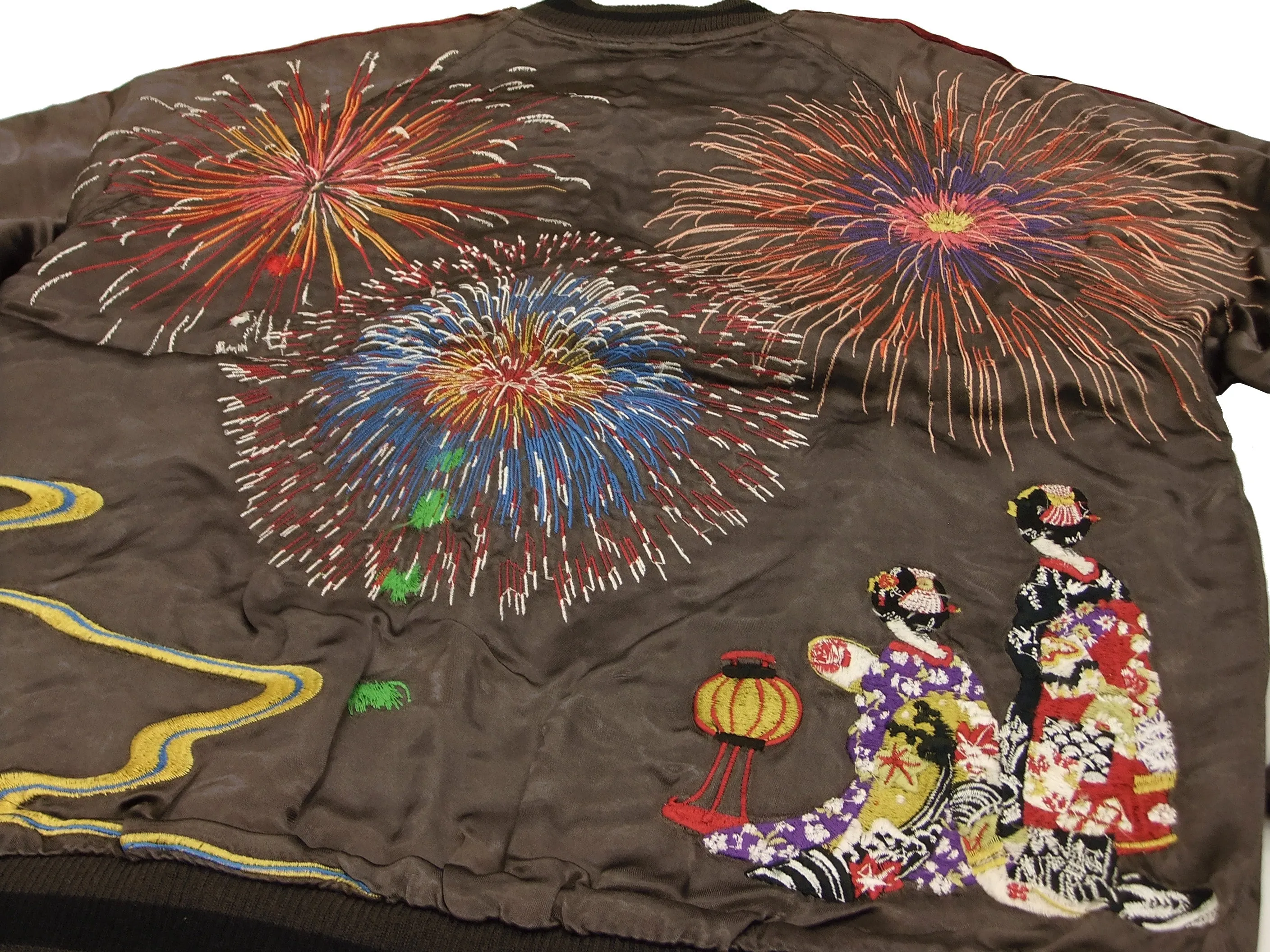 Hanatabi Gakudan Men's Japanese Souvenir Jacket Japanese Fireworks Sukajan Script SKJ-142