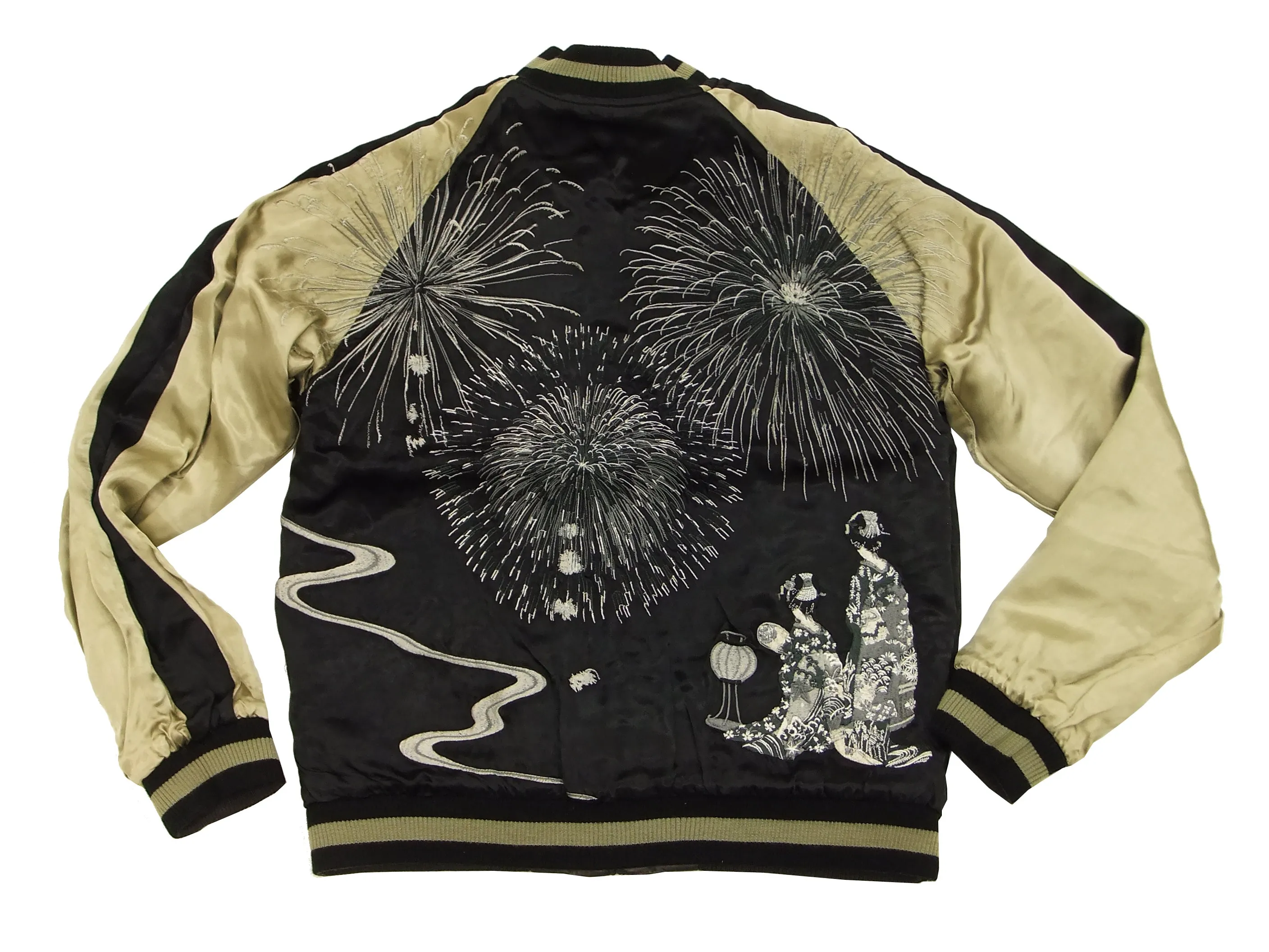 Hanatabi Gakudan Men's Japanese Souvenir Jacket Japanese Fireworks Sukajan Script SKJ-142