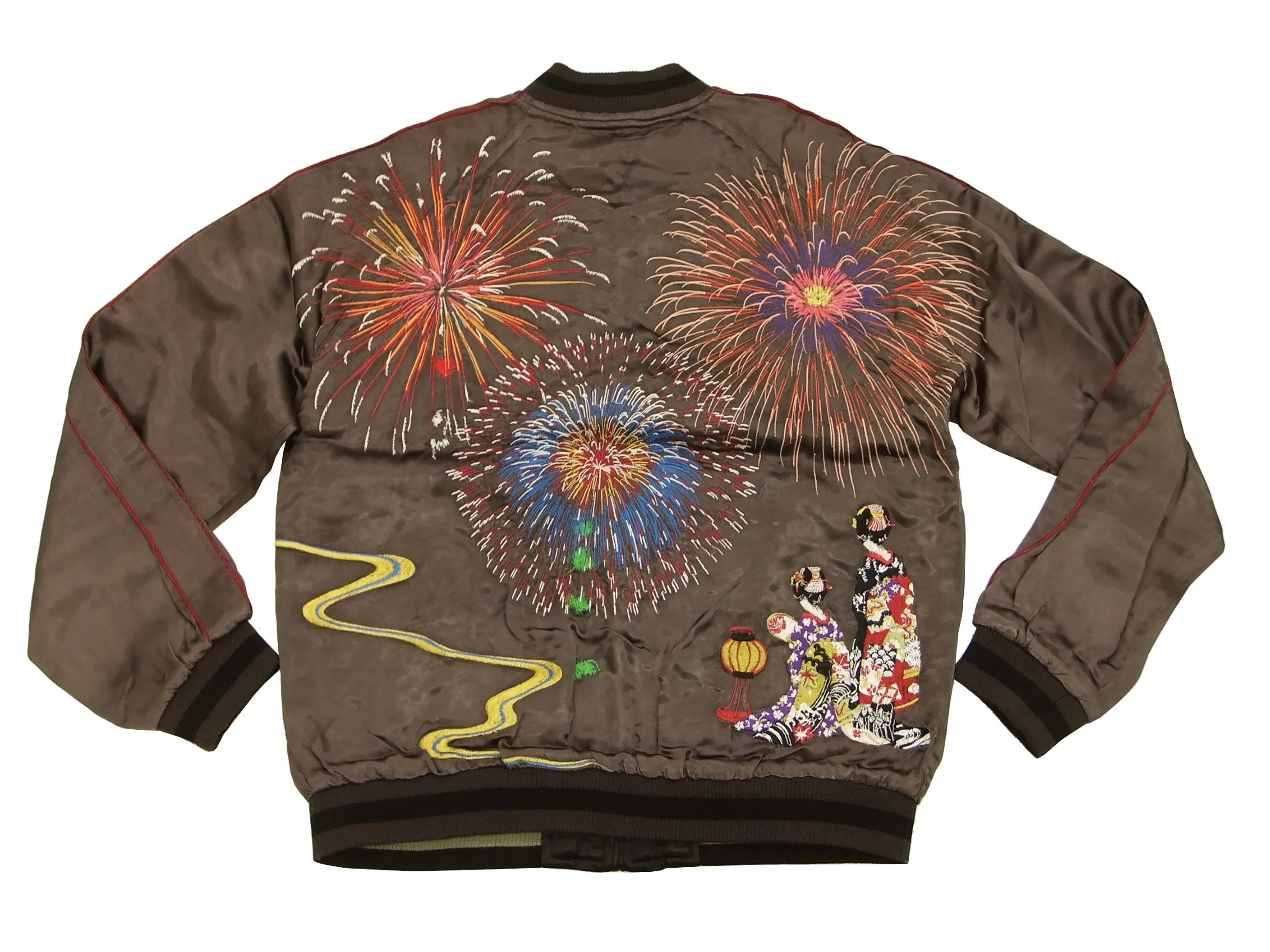 Hanatabi Gakudan Men's Japanese Souvenir Jacket Japanese Fireworks Sukajan Script SKJ-142