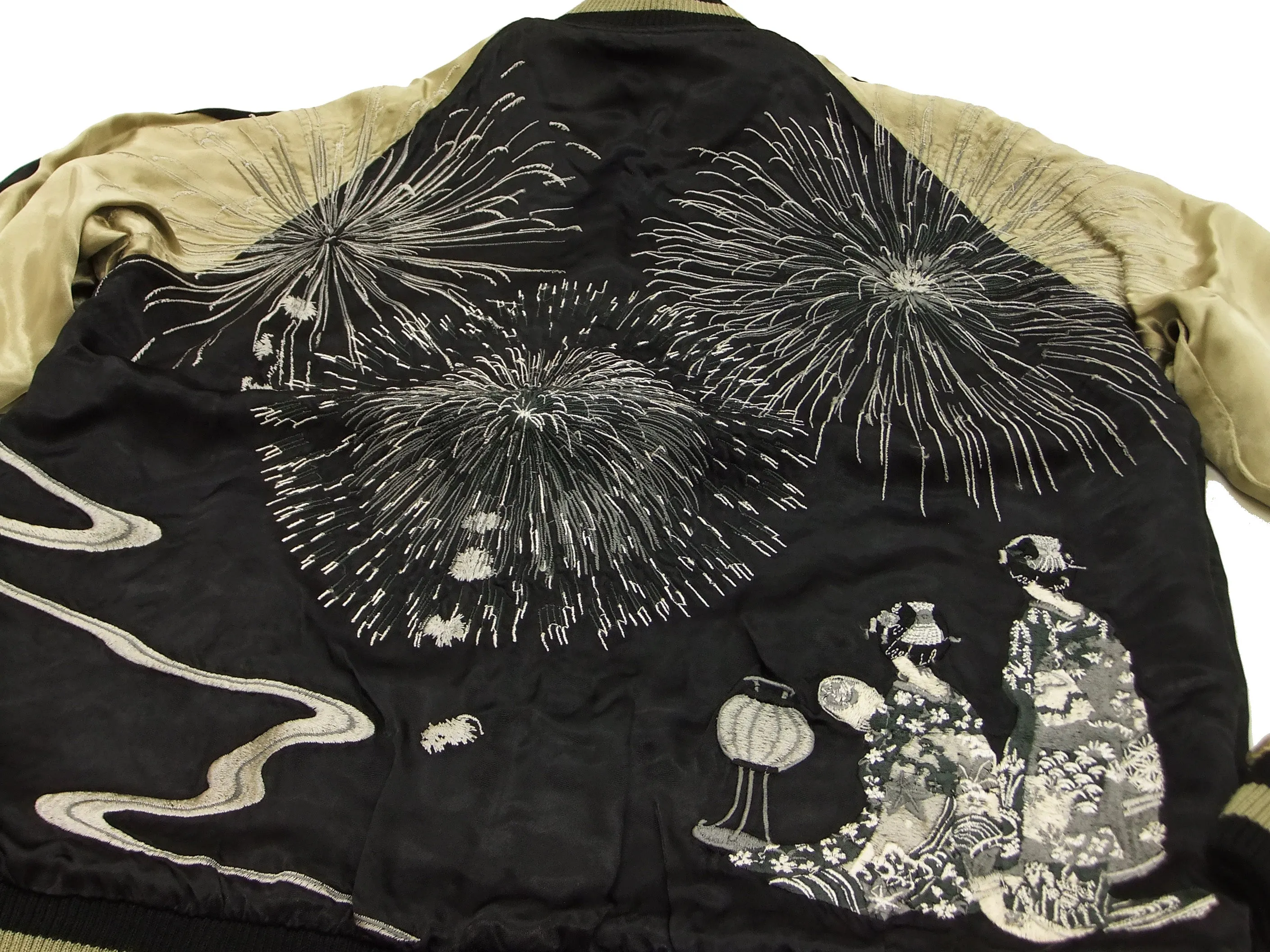 Hanatabi Gakudan Men's Japanese Souvenir Jacket Japanese Fireworks Sukajan Script SKJ-142