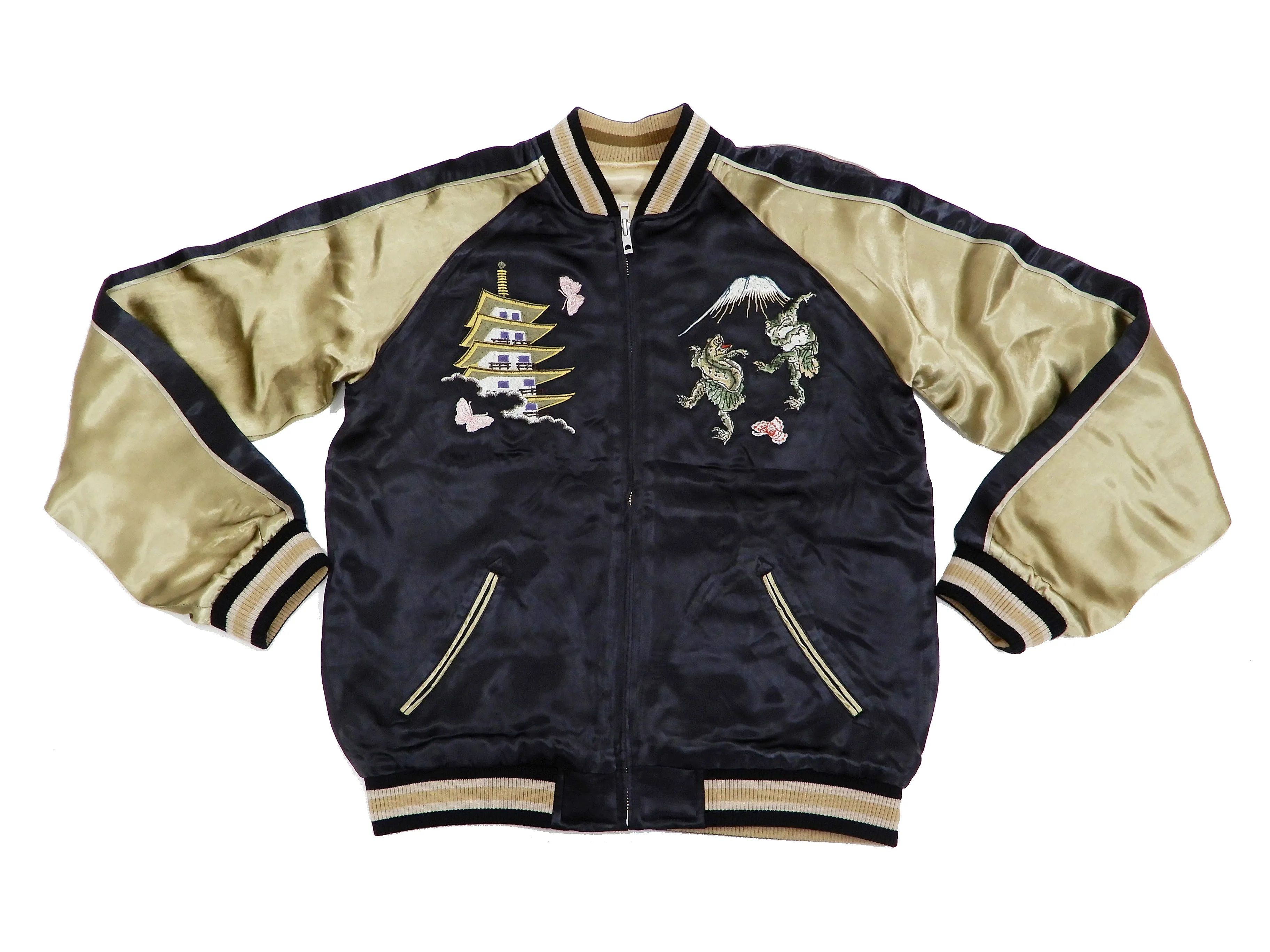 Hanatabi Gakudan Men's Japanese Souvenir Jacket Japanese Frog Art Sukajan Script SSJ-523