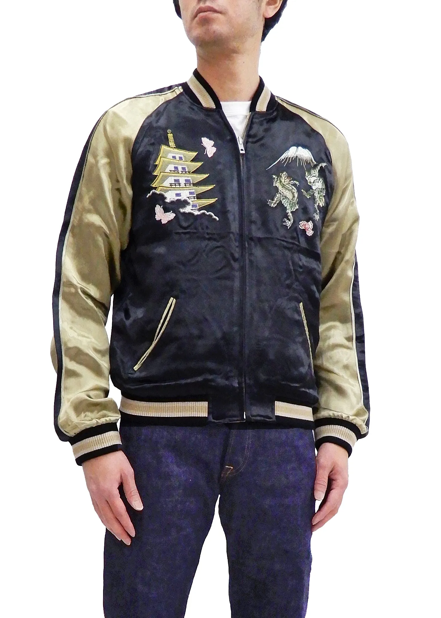 Hanatabi Gakudan Men's Japanese Souvenir Jacket Japanese Frog Art Sukajan Script SSJ-523