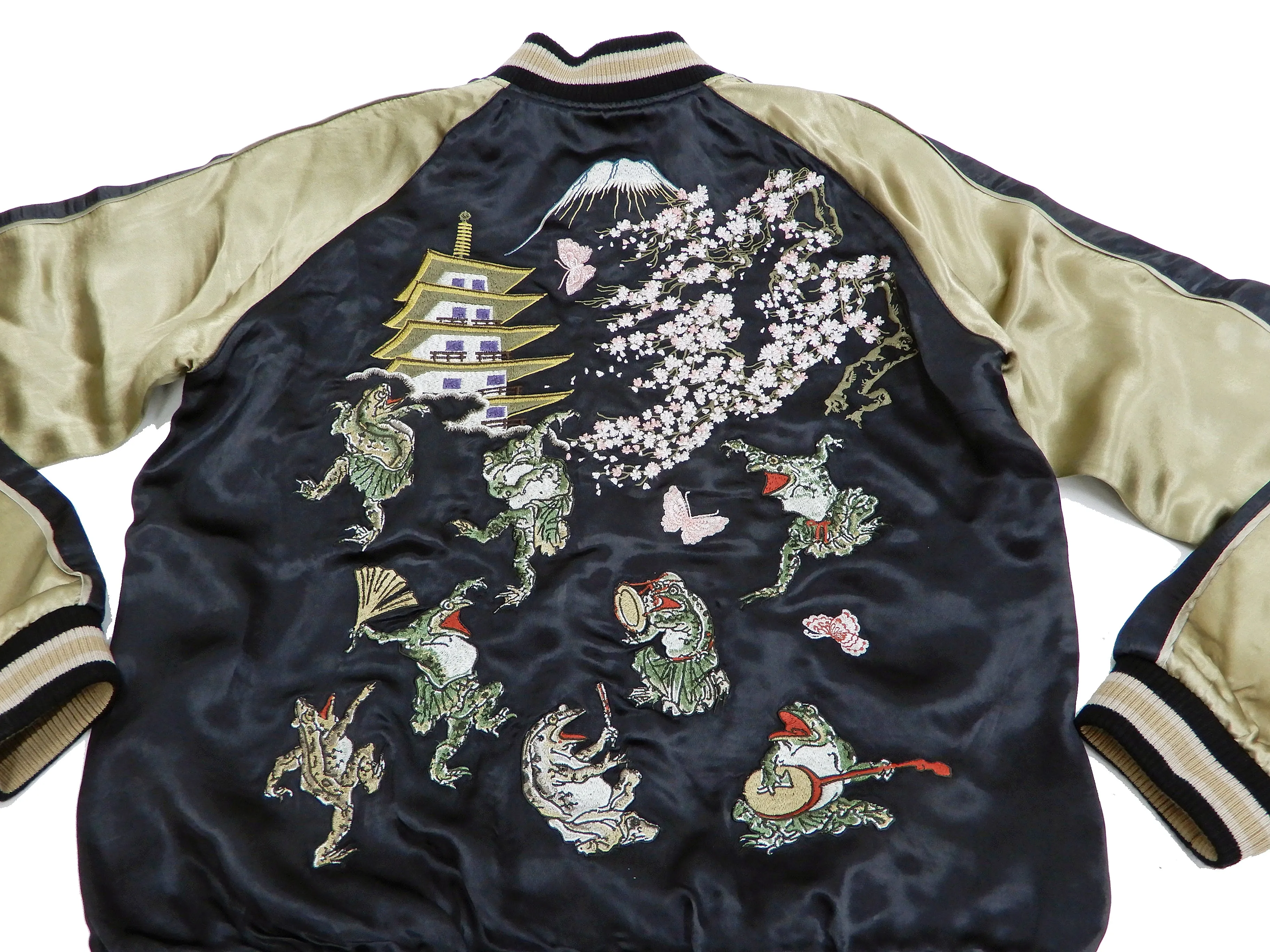 Hanatabi Gakudan Men's Japanese Souvenir Jacket Japanese Frog Art Sukajan Script SSJ-523