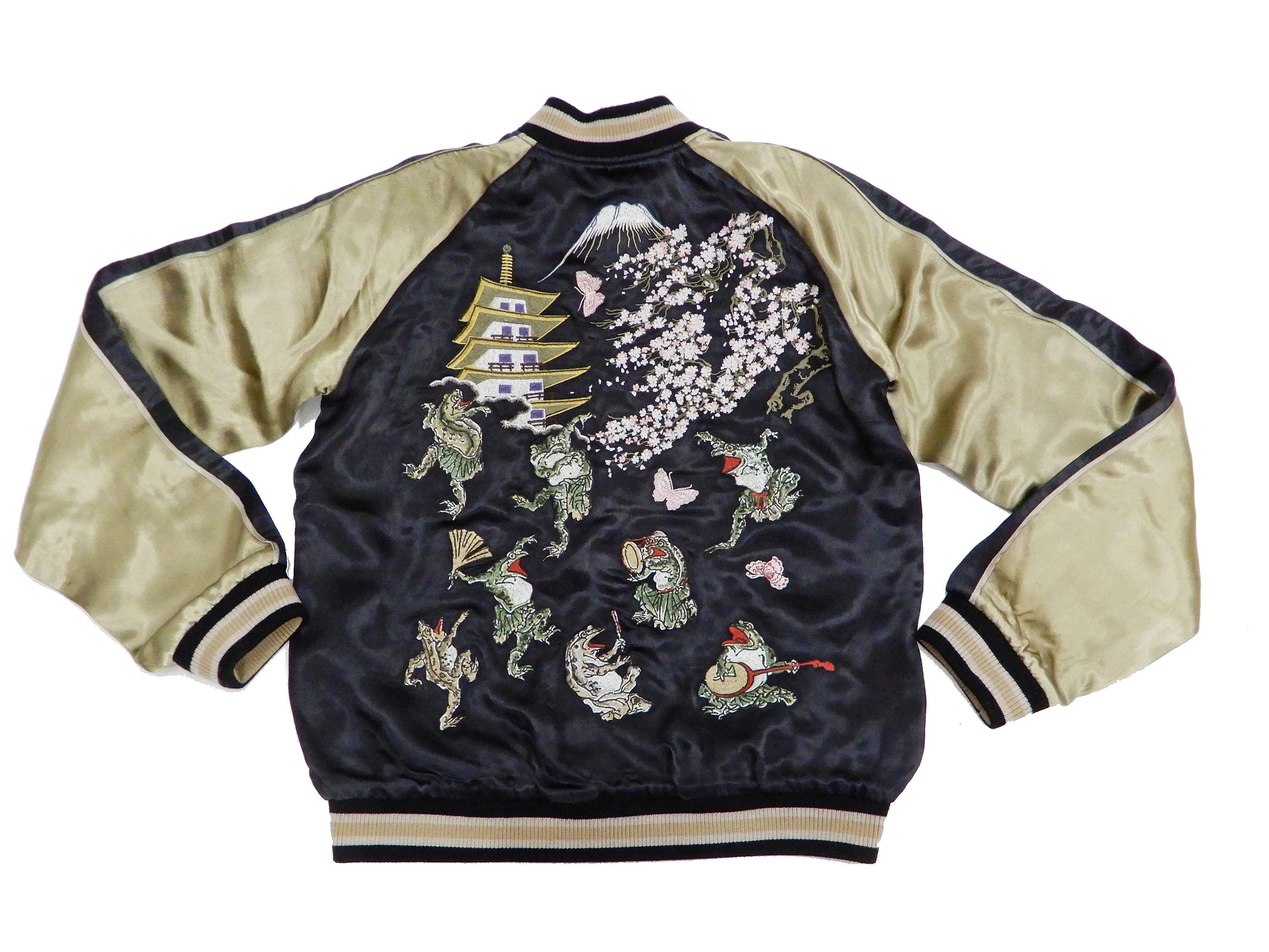 Hanatabi Gakudan Men's Japanese Souvenir Jacket Japanese Frog Art Sukajan Script SSJ-523