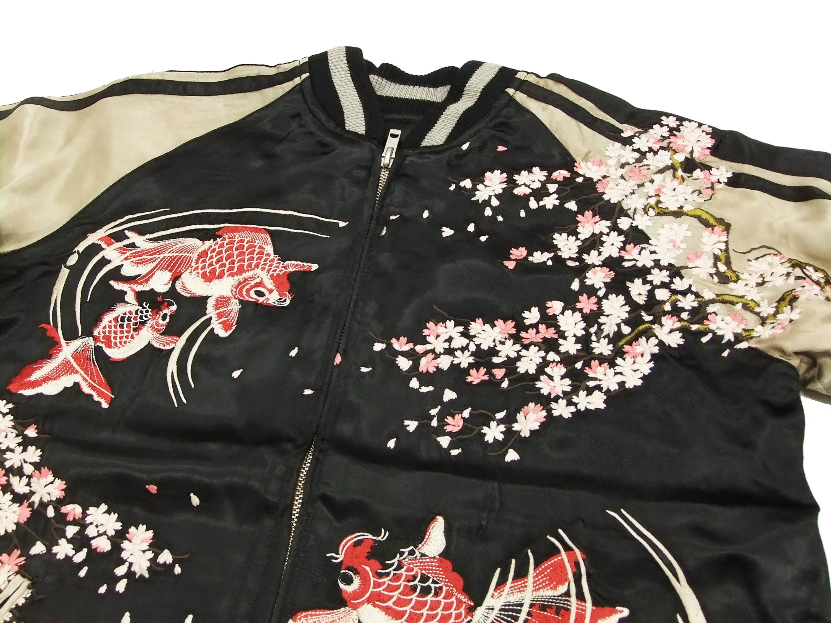 Hanatabi Gakudan Men's Japanese Souvenir Jacket Japanese goldfish Sukajan Script SSJ-502