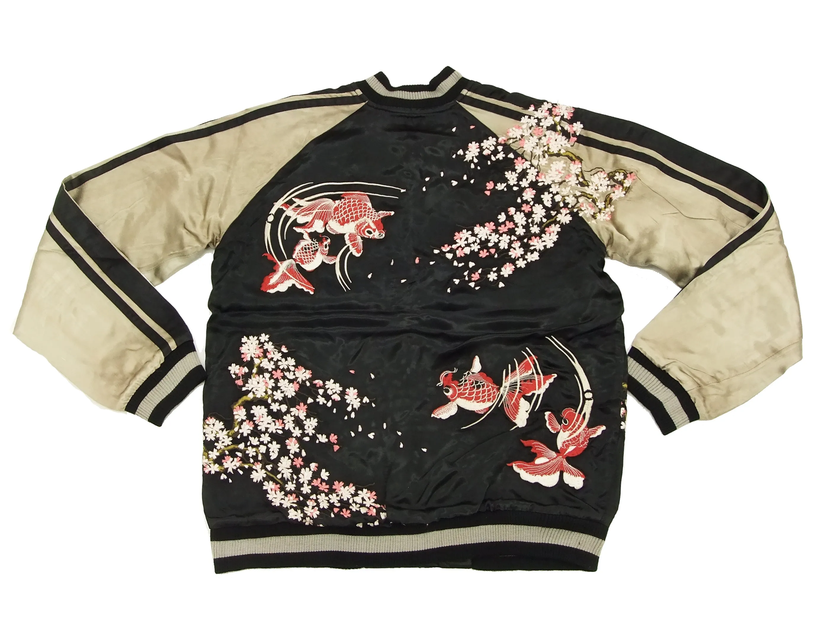 Hanatabi Gakudan Men's Japanese Souvenir Jacket Japanese goldfish Sukajan Script SSJ-502