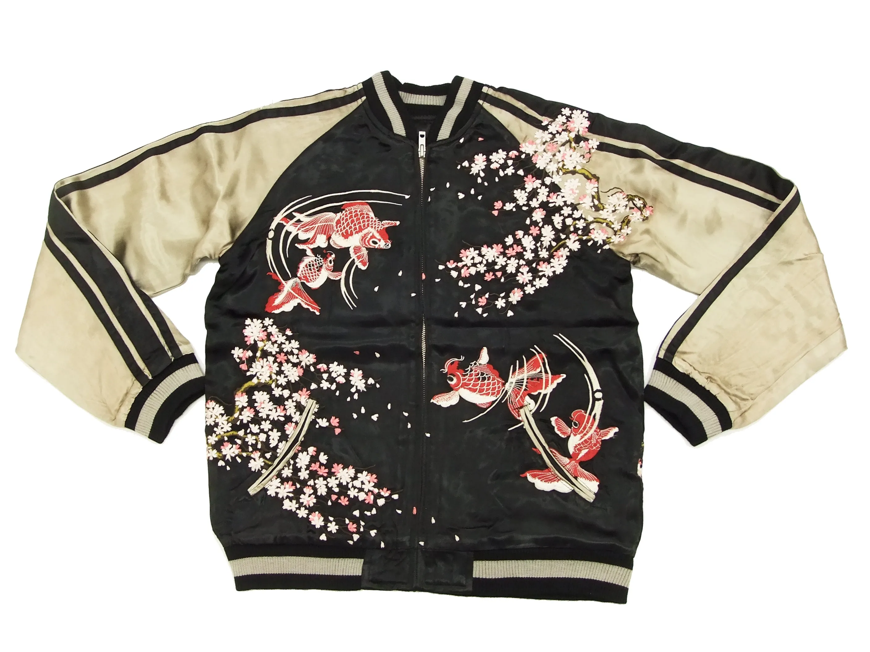 Hanatabi Gakudan Men's Japanese Souvenir Jacket Japanese goldfish Sukajan Script SSJ-502