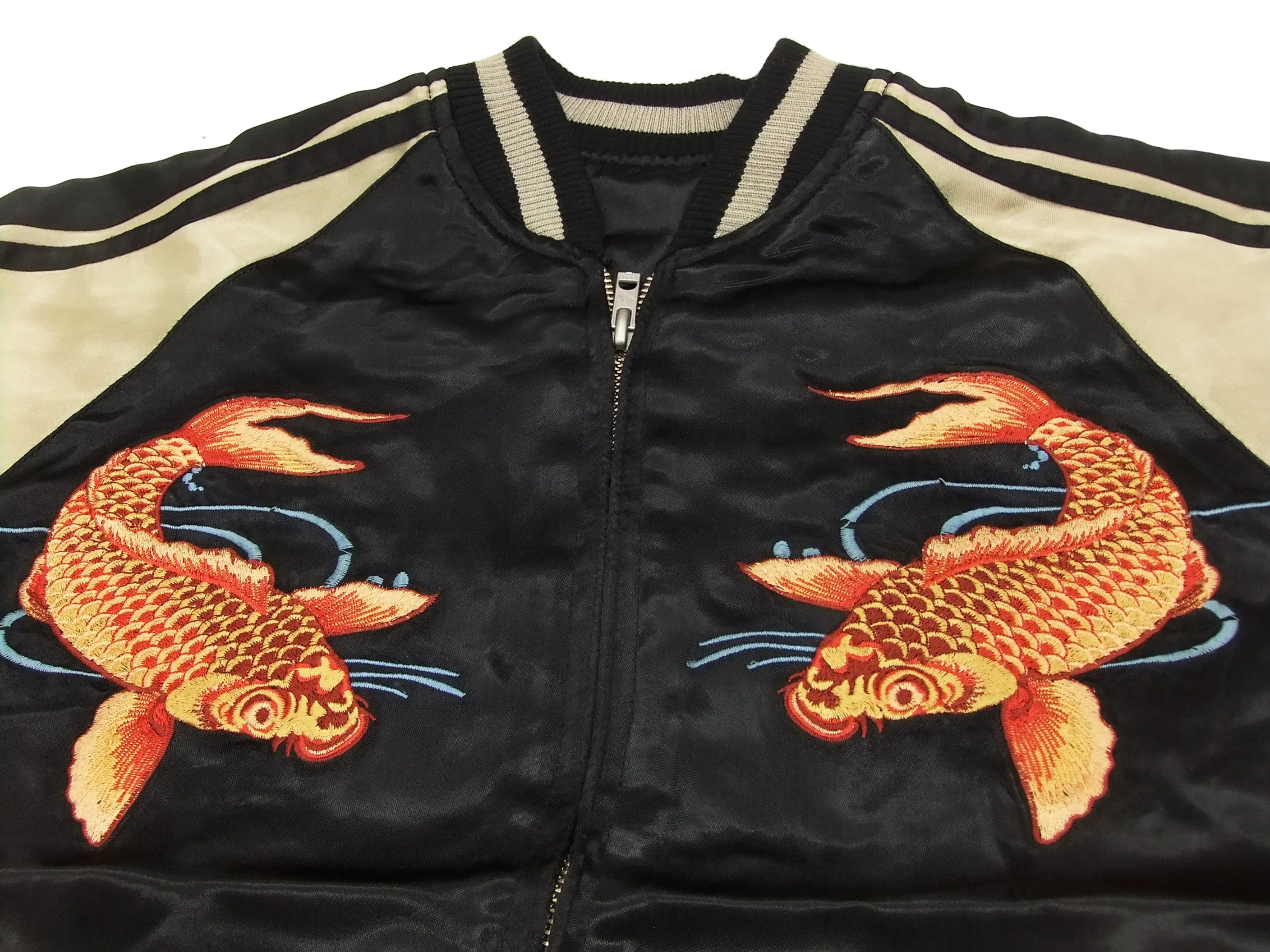 Hanatabi Gakudan Men's Japanese Souvenir Jacket Japanese Koi Fish Carp Sukajan Script SSJ-503