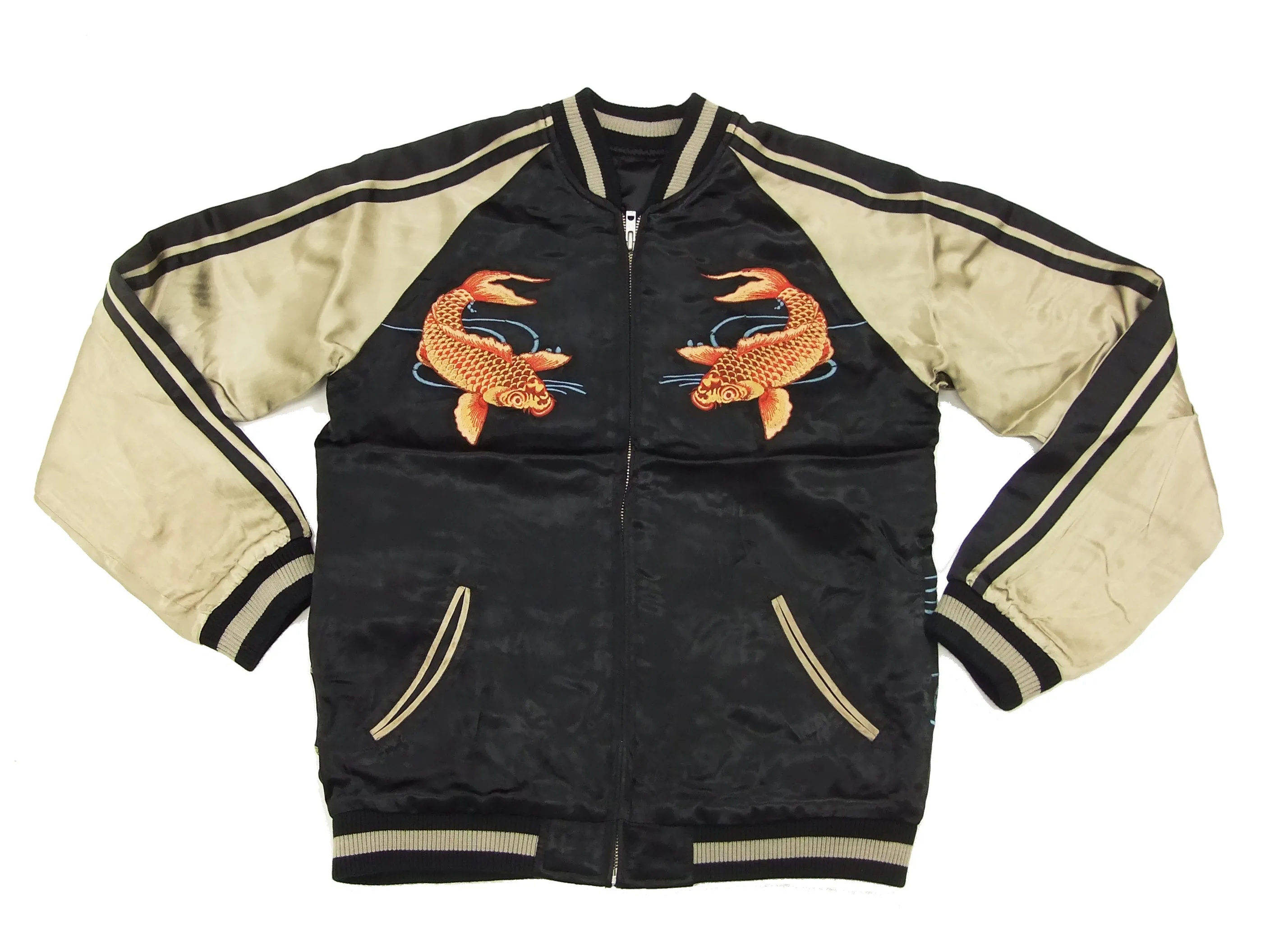 Hanatabi Gakudan Men's Japanese Souvenir Jacket Japanese Koi Fish Carp Sukajan Script SSJ-503