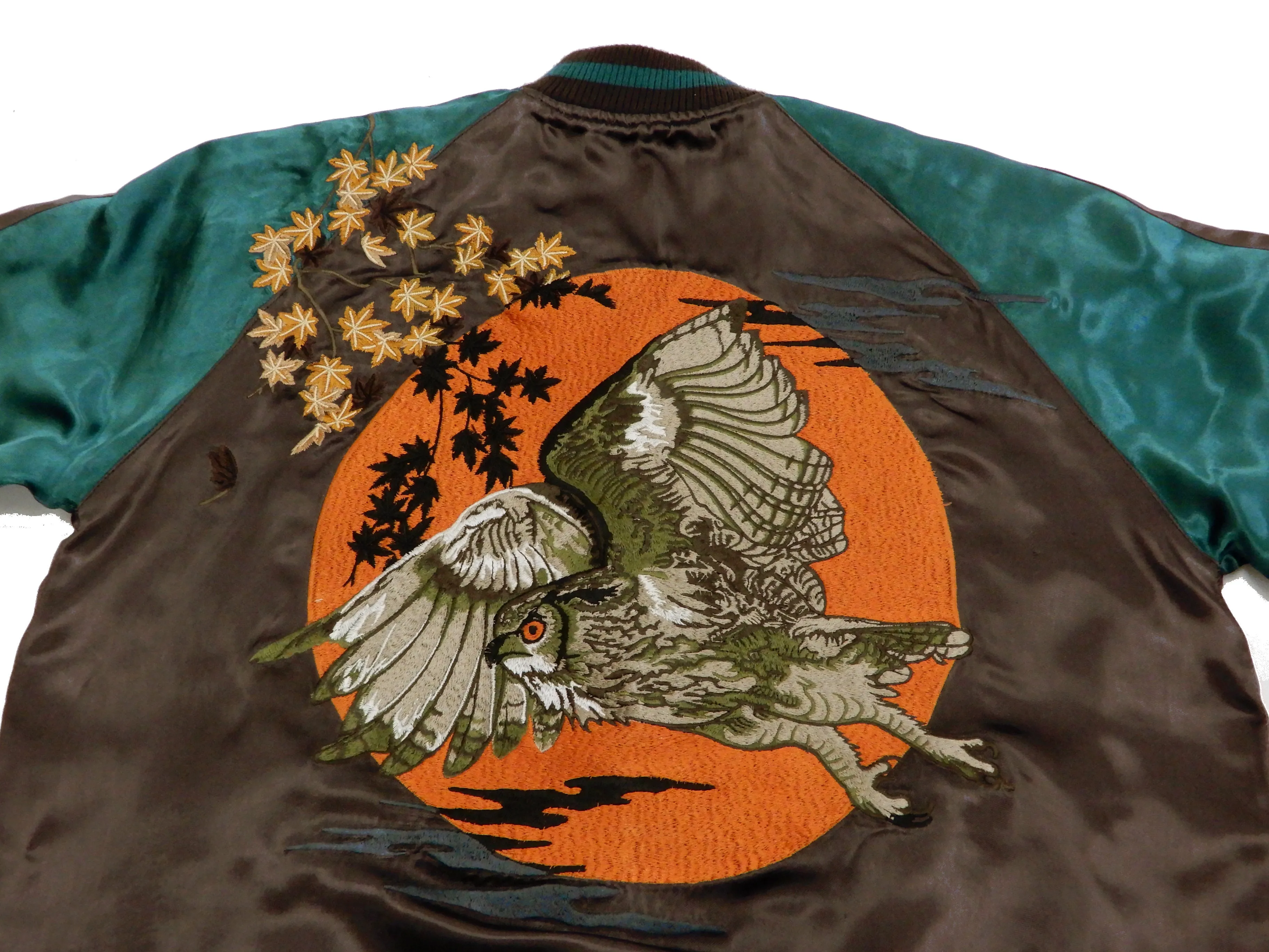 Hanatabi Gakudan Men's Japanese Souvenir Jacket Japanese Owl Art Sukajan Script SSJ-030