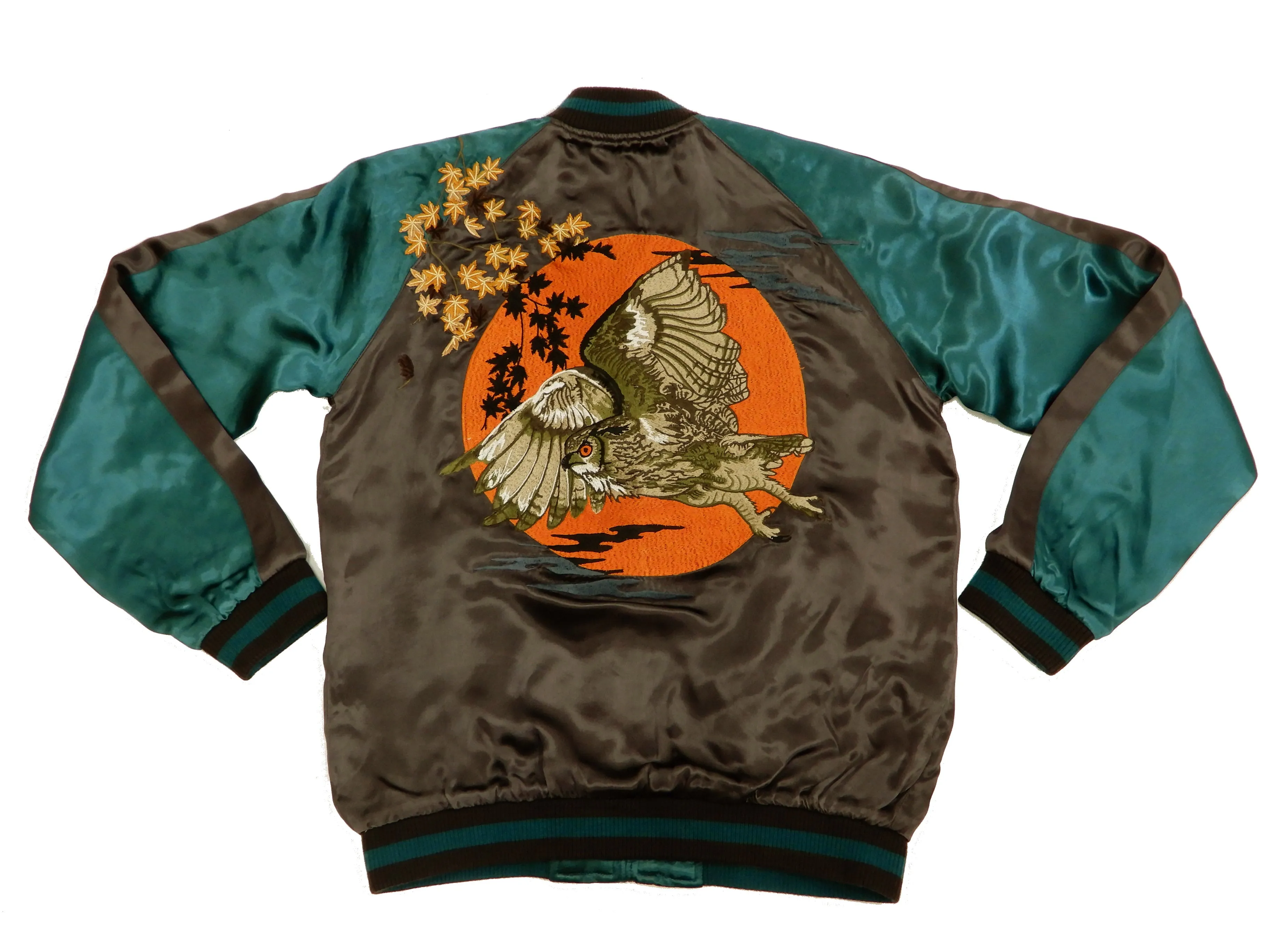 Hanatabi Gakudan Men's Japanese Souvenir Jacket Japanese Owl Art Sukajan Script SSJ-030