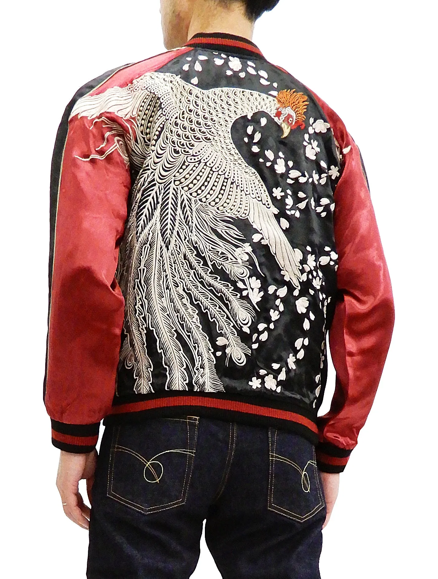 Hanatabi Gakudan Men's Japanese Souvenir Jacket Japanese Phoenix Art Sukajan Script SSJ-029