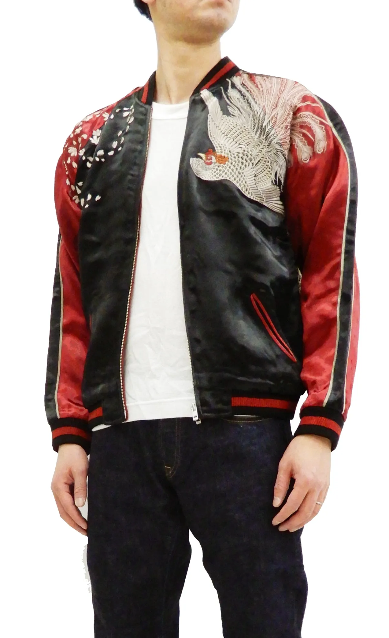 Hanatabi Gakudan Men's Japanese Souvenir Jacket Japanese Phoenix Art Sukajan Script SSJ-029