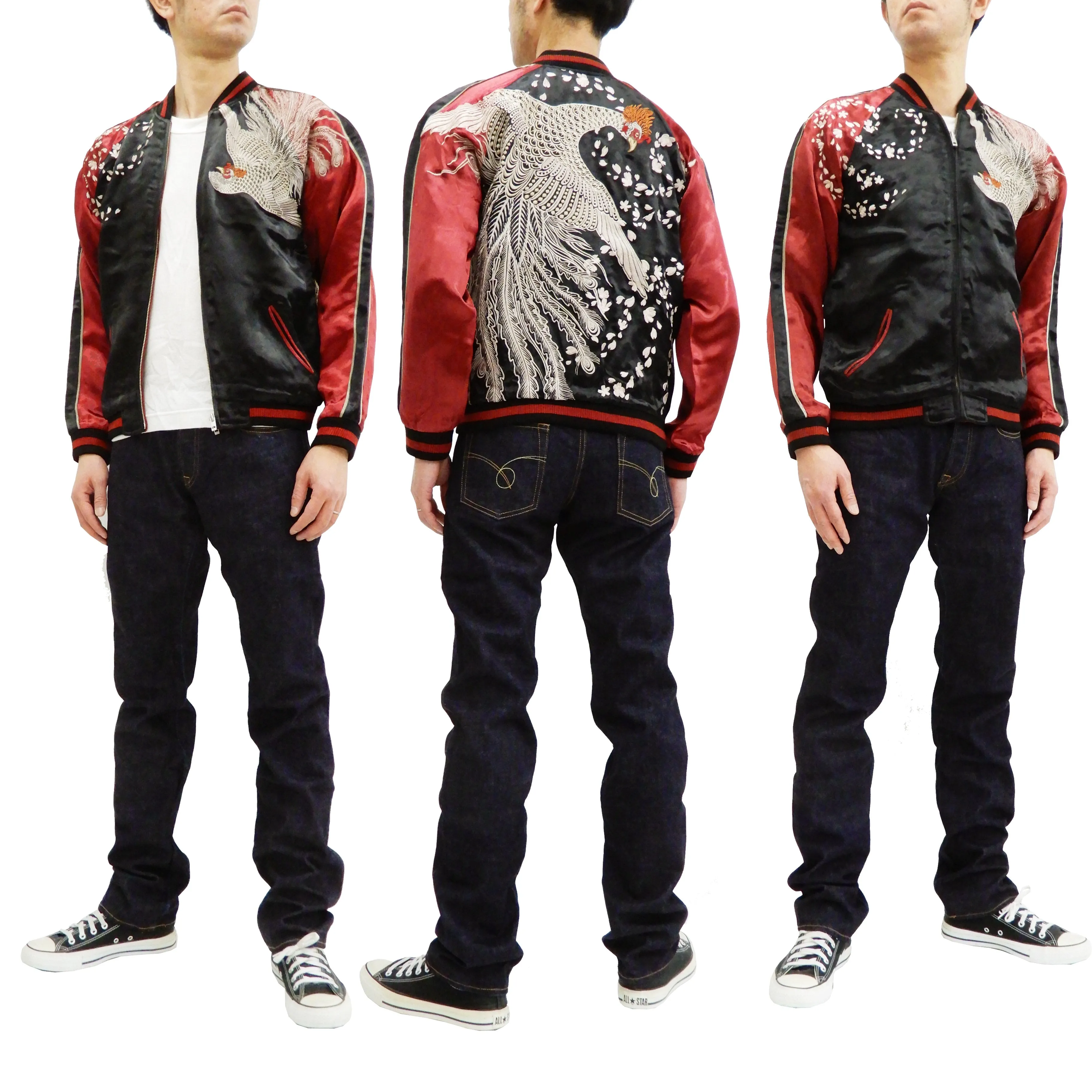 Hanatabi Gakudan Men's Japanese Souvenir Jacket Japanese Phoenix Art Sukajan Script SSJ-029