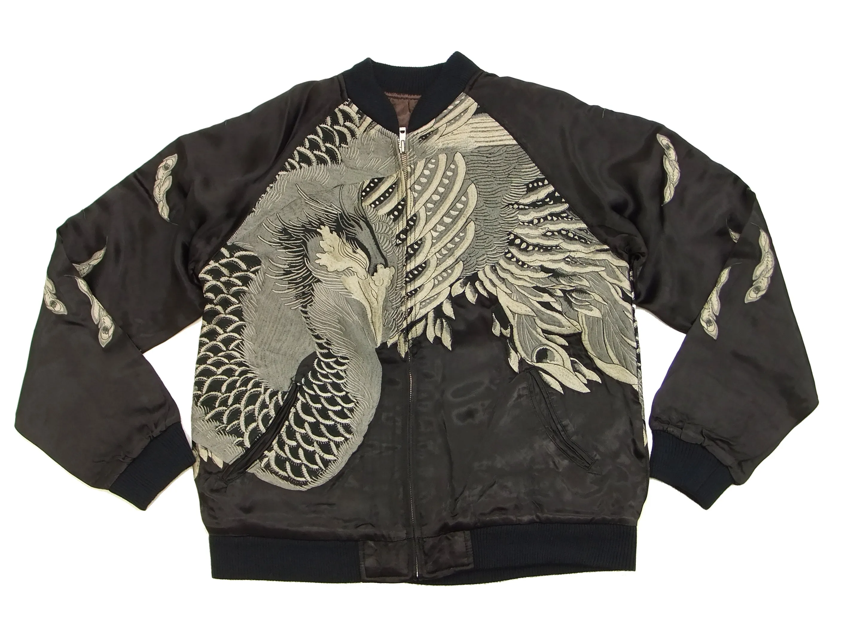 Hanatabi Gakudan Men's Japanese Souvenir Jacket Japanese Phoenix Sukajan Script SKJ-71R