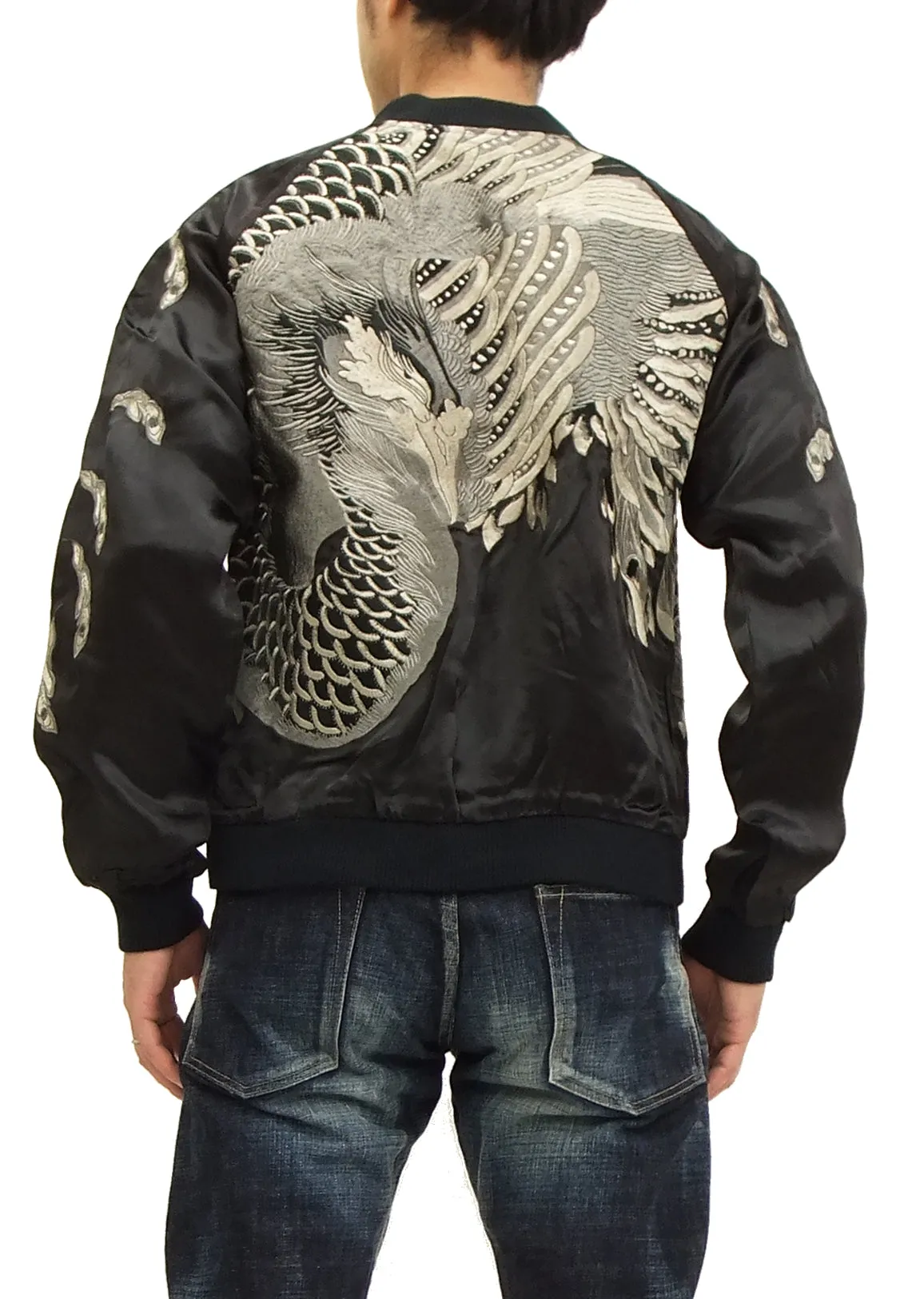 Hanatabi Gakudan Men's Japanese Souvenir Jacket Japanese Phoenix Sukajan Script SKJ-71R