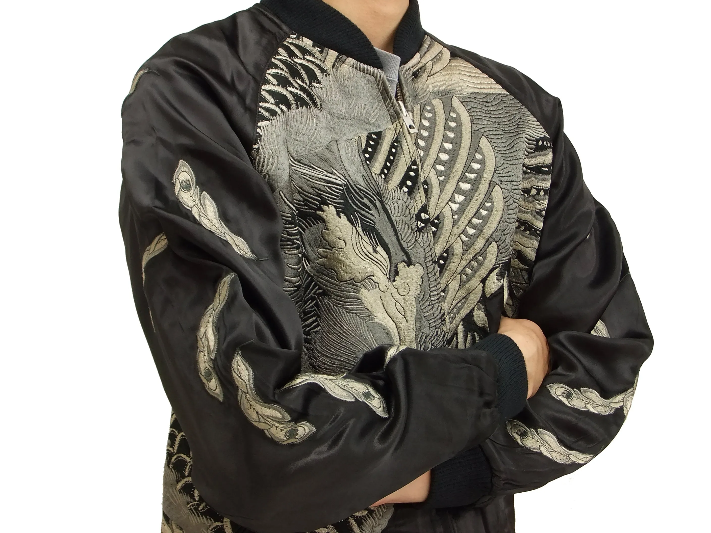 Hanatabi Gakudan Men's Japanese Souvenir Jacket Japanese Phoenix Sukajan Script SKJ-71R