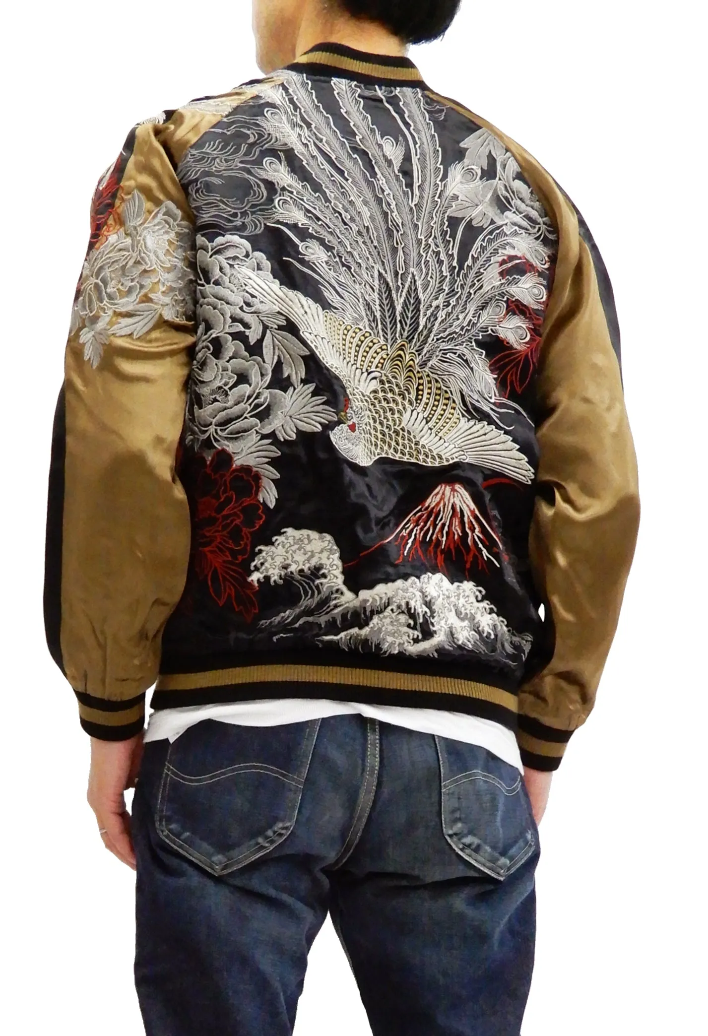 Hanatabi Gakudan Men's Japanese Souvenir Jacket Japanese Phoenixn Sukajan Script SSJ-004