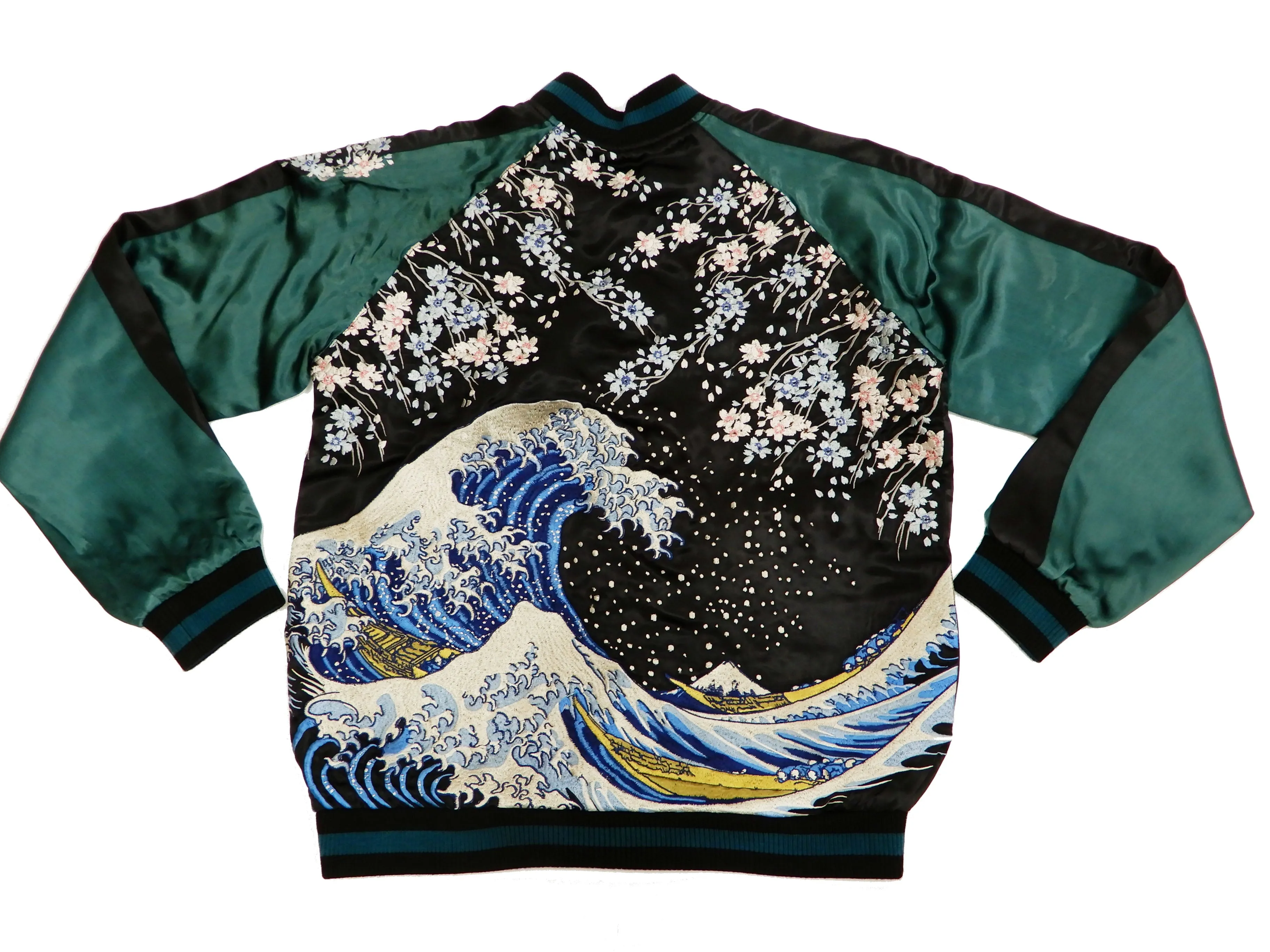 Hanatabi Gakudan Men's Japanese Souvenir Jacket Japanese Wave Art Sukajan Script SSJ-025