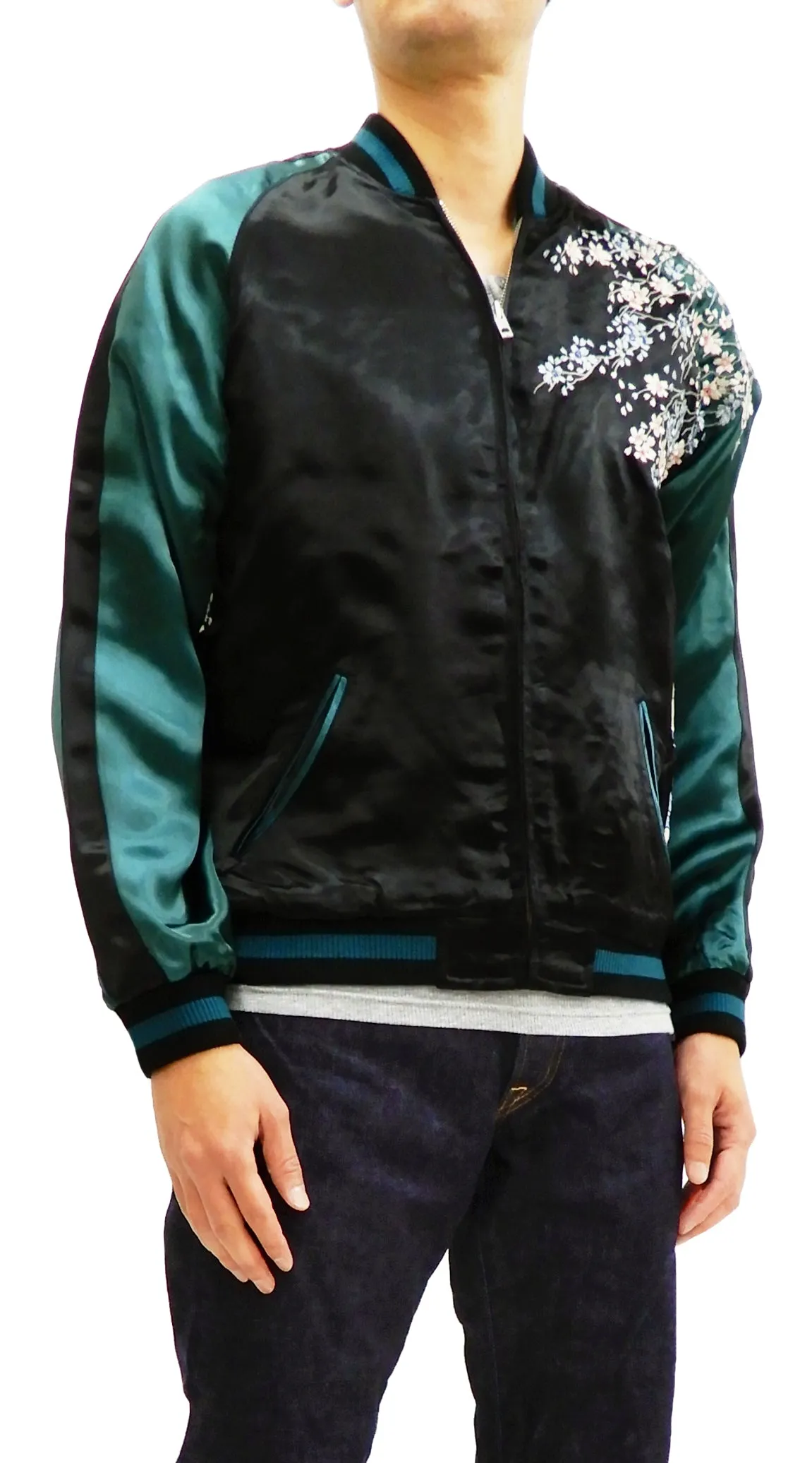 Hanatabi Gakudan Men's Japanese Souvenir Jacket Japanese Wave Art Sukajan Script SSJ-025