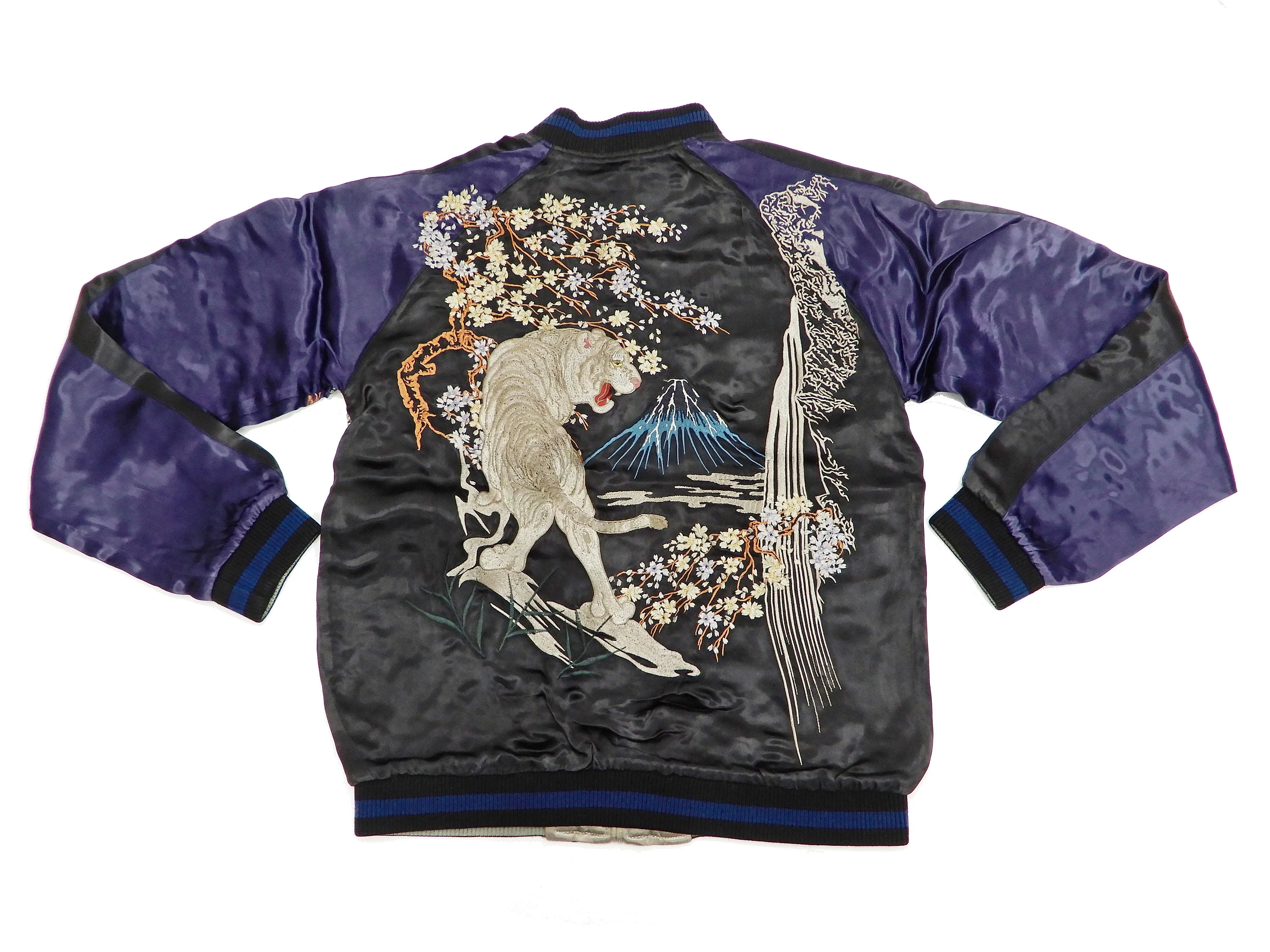 Hanatabi Gakudan Men's Japanese Souvenir Jacket Japanese white tiger Sukajan Script SSJ-033