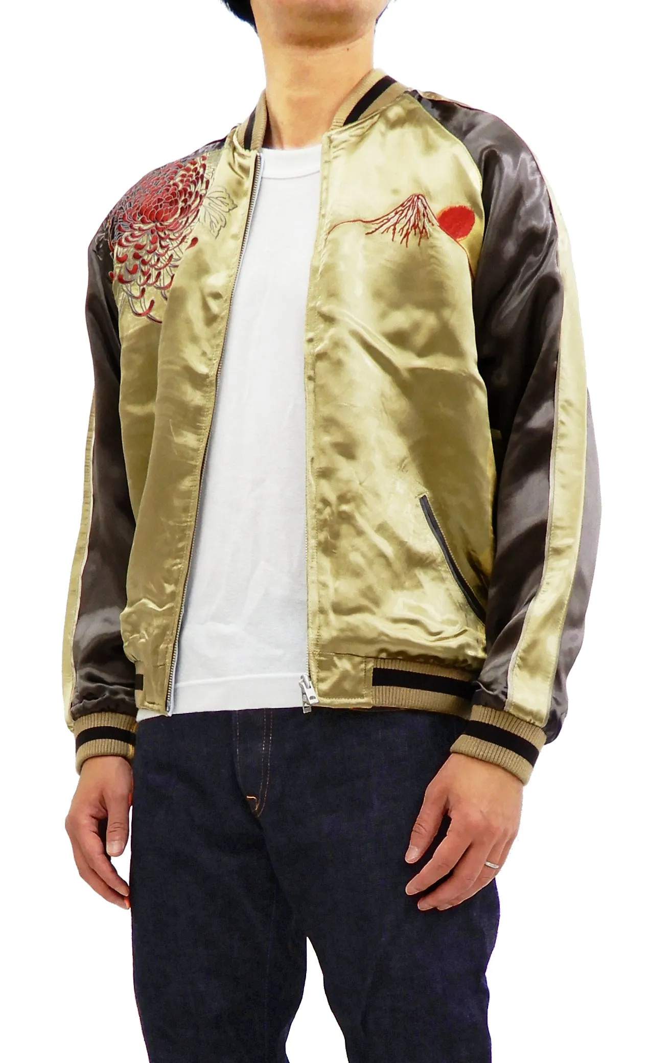 Hanatabi Gakudan Men's Japanese Souvenir Jacket Kintaro and the Giant Carp Sukajan Script SSJ-518