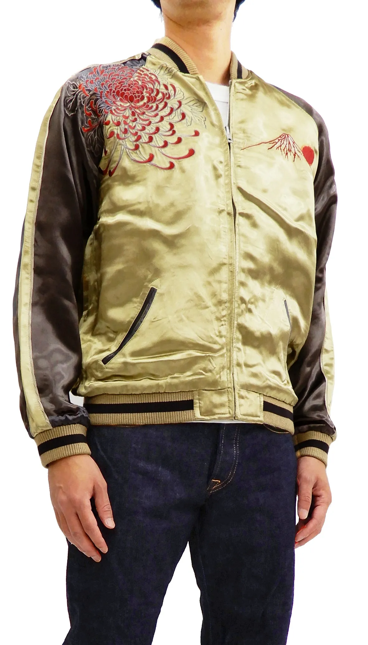 Hanatabi Gakudan Men's Japanese Souvenir Jacket Kintaro and the Giant Carp Sukajan Script SSJ-518