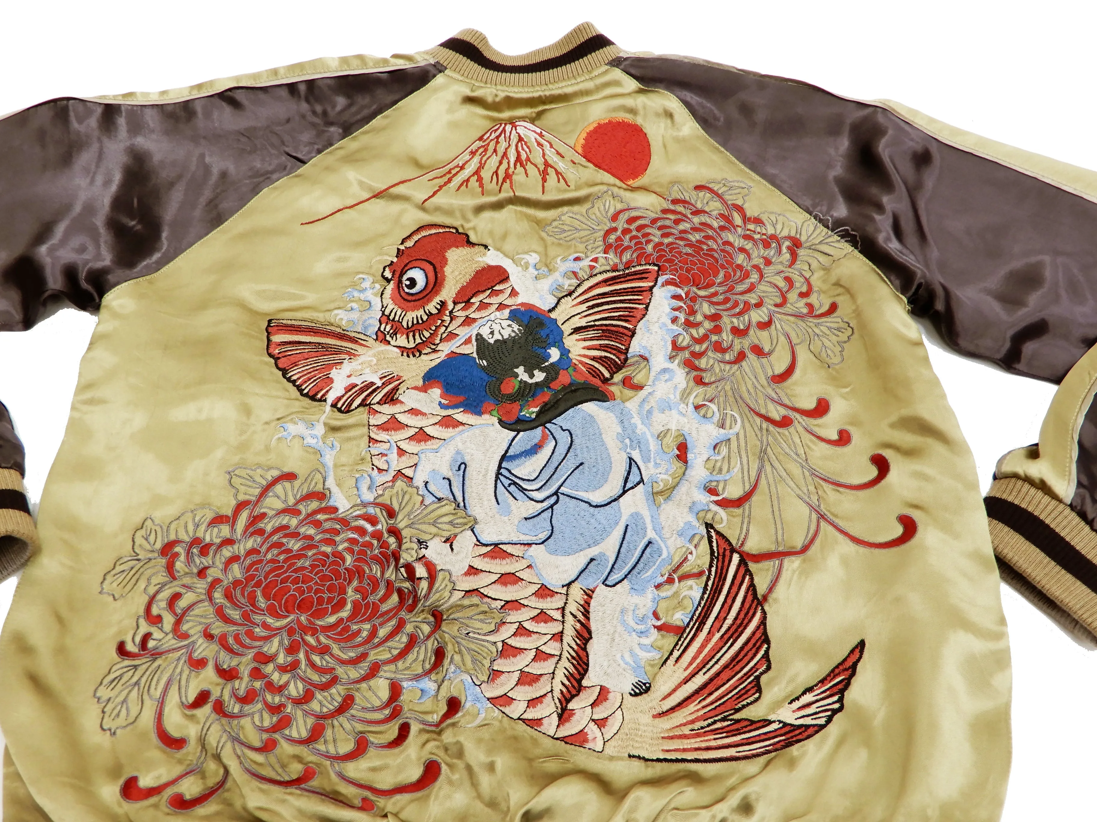 Hanatabi Gakudan Men's Japanese Souvenir Jacket Kintaro and the Giant Carp Sukajan Script SSJ-518