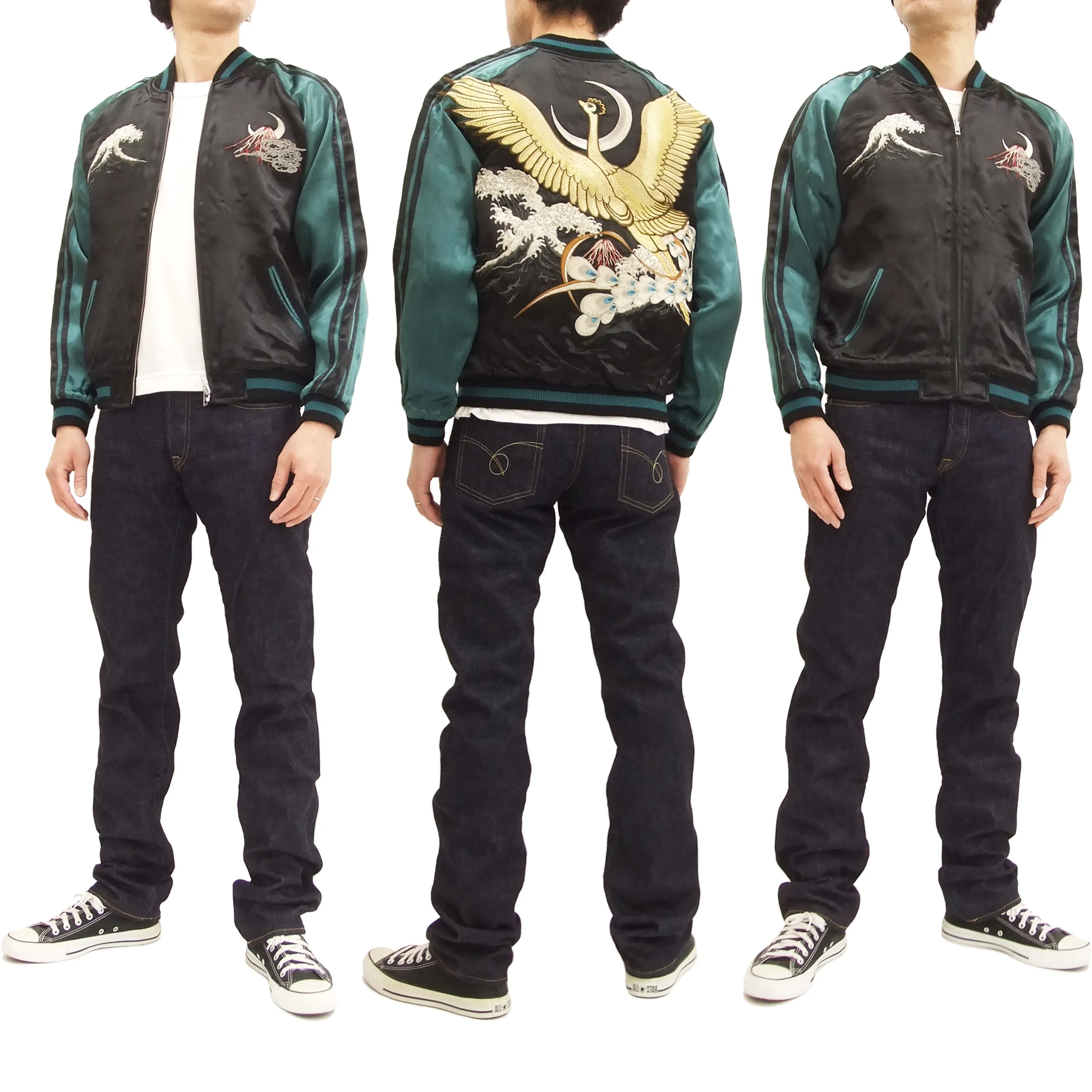 Hanatabi Gakudan Men's Japanese Souvenir Jacket Phoenix Hi no Tori Sukajan Script TZSJ-002