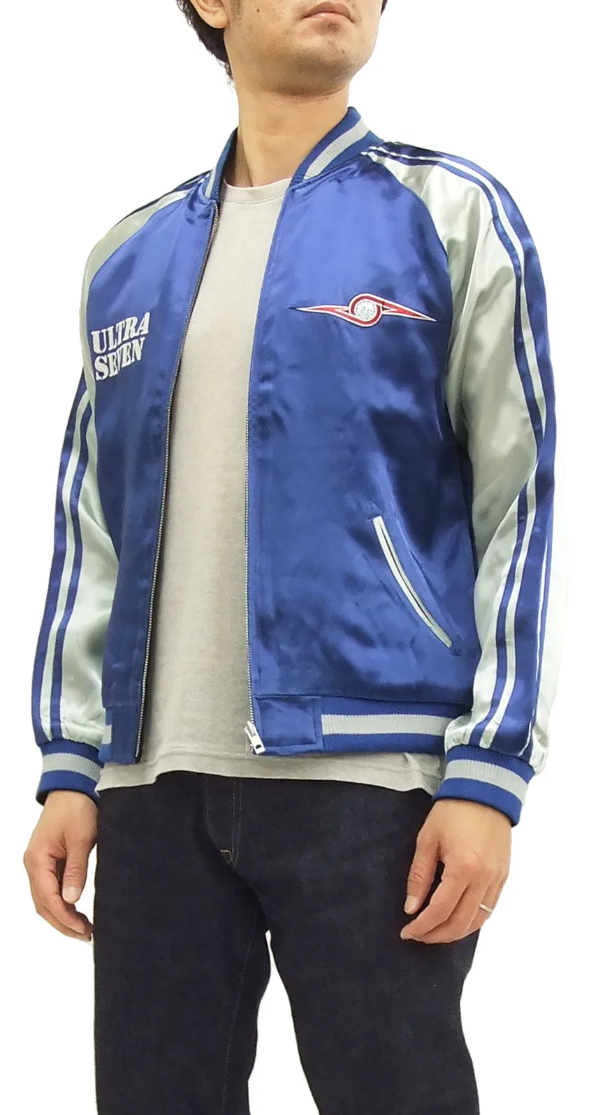 Hanatabi Gakudan Men's Japanese Souvenir Jacket Ultra Seven Ultra Hawk No.1 Sukajan Script ULSJ-011