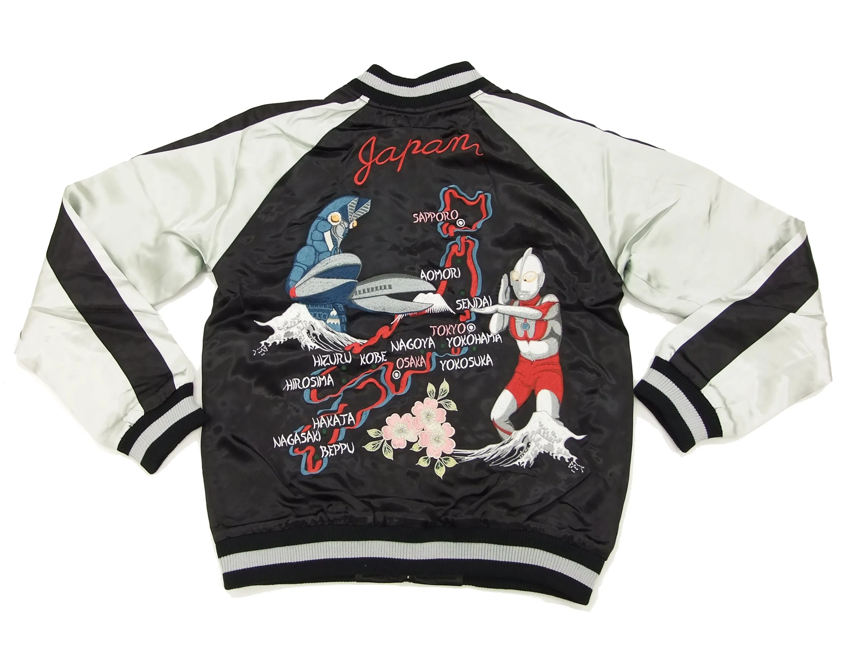 Hanatabi Gakudan Men's Japanese Souvenir Jacket Ultraman and Alien Baltan Sukajan Script ULSJ-001