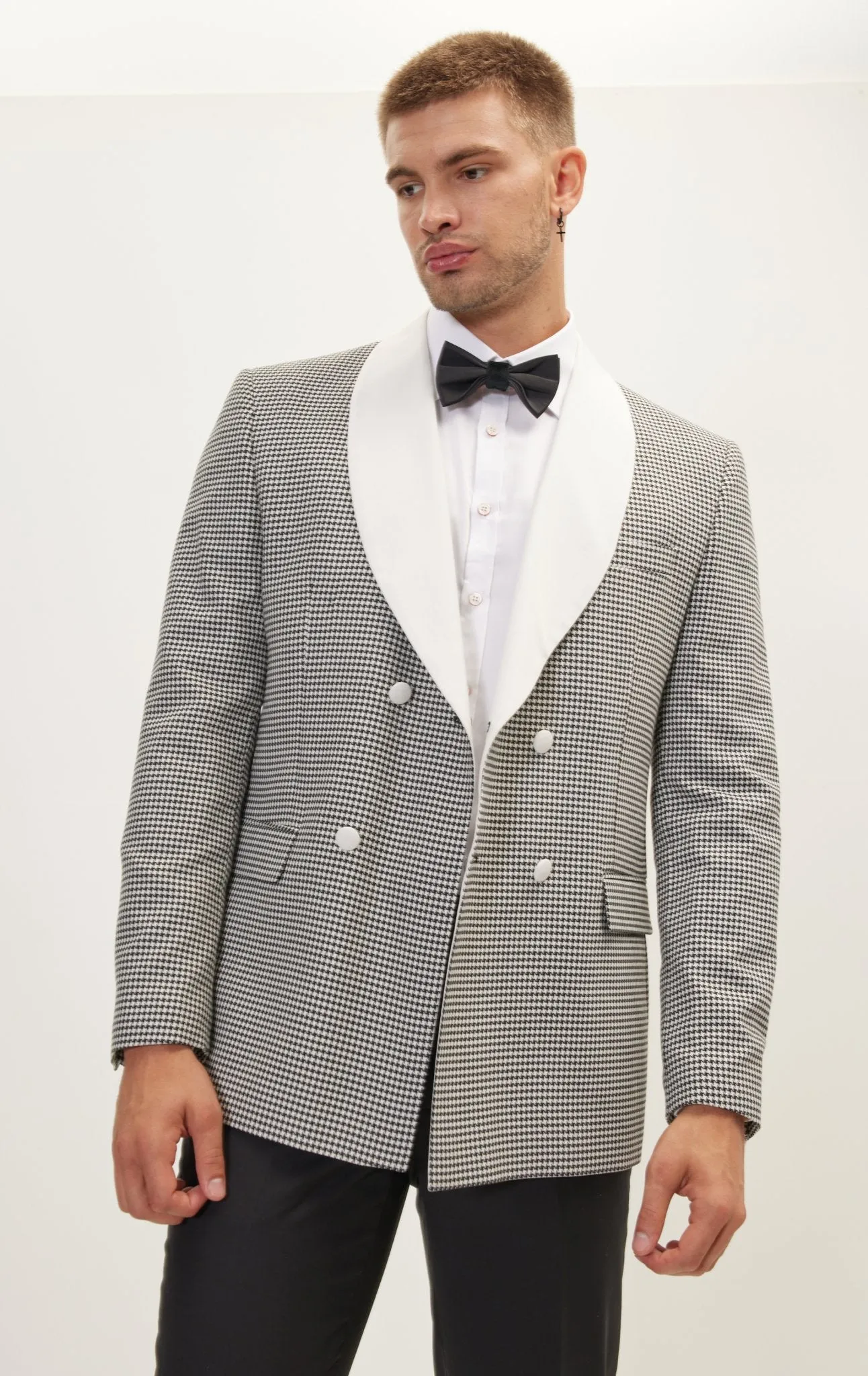 Houndstooth Double Breasted Dinner Jacket - Off White Black