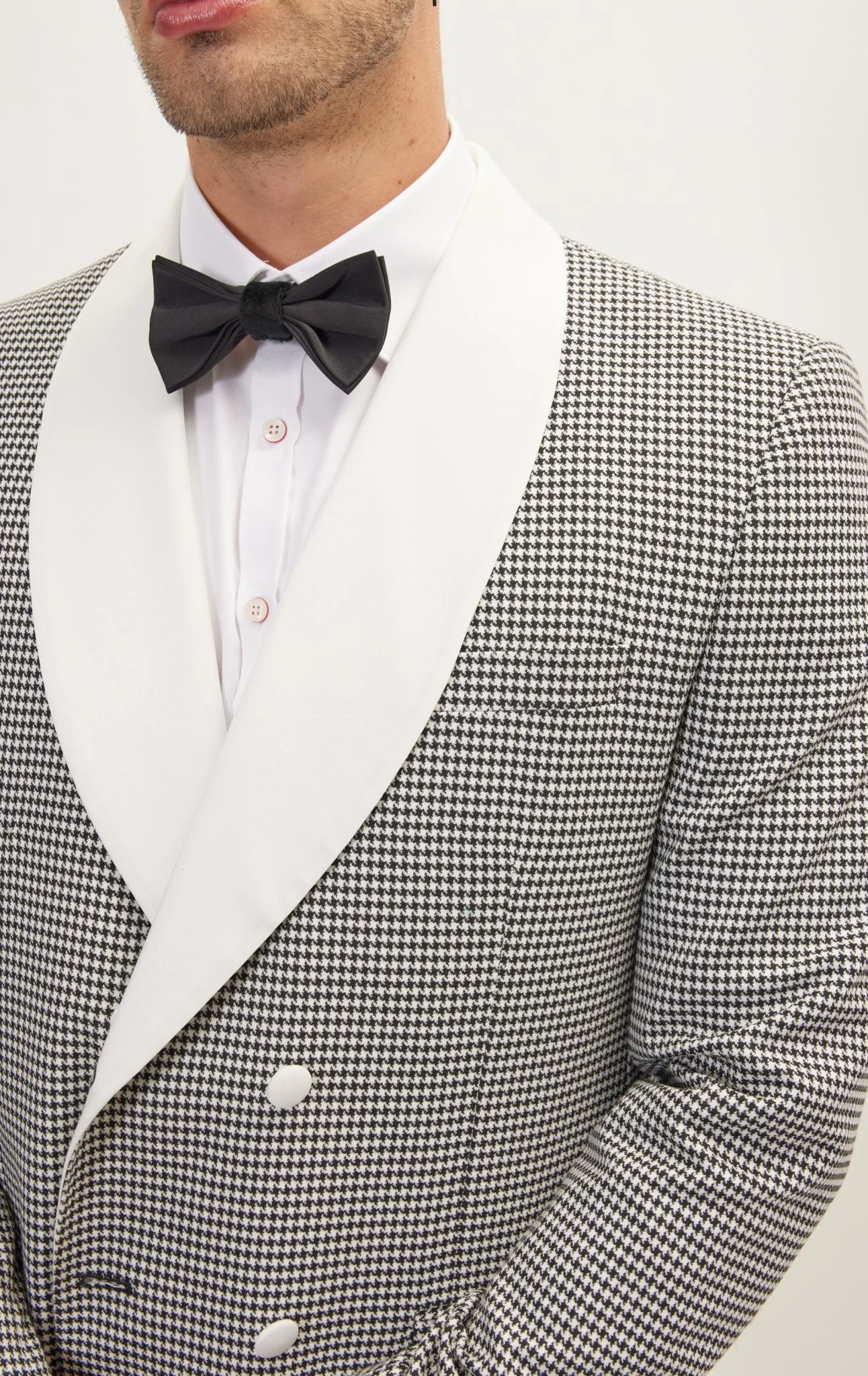 Houndstooth Double Breasted Dinner Jacket - Off White Black