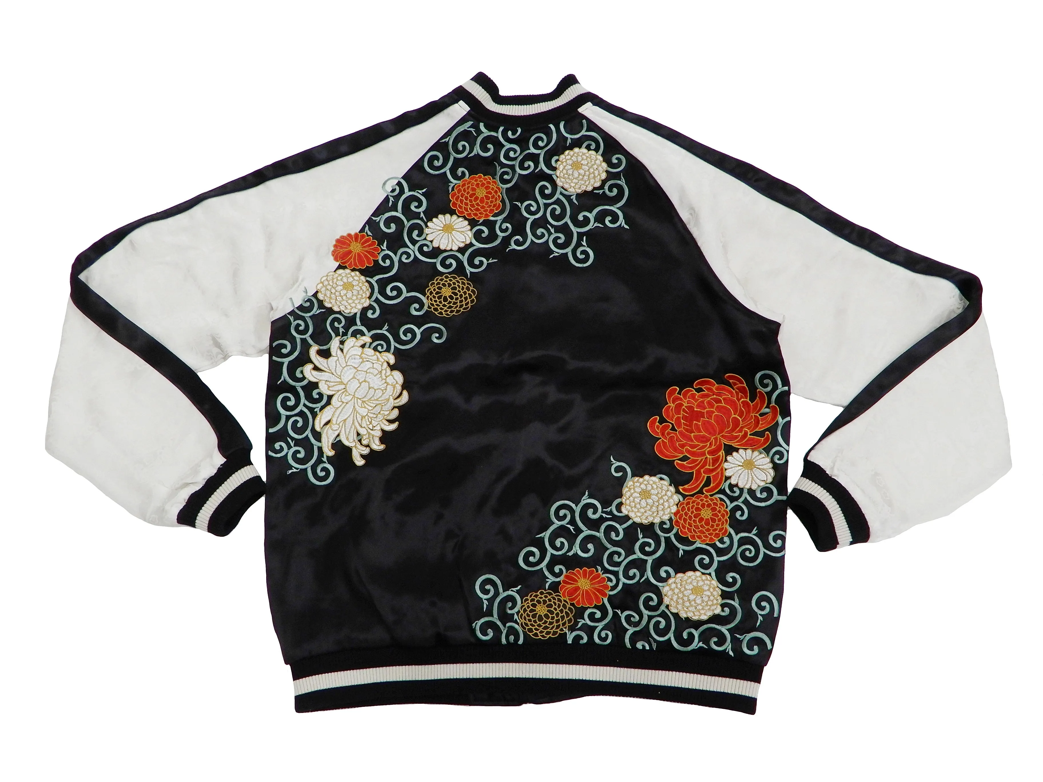 Japanesque Men's Japanese Souvenir Jacket Chrysanthemum Sukajan 3RSJ-703 Black/Off