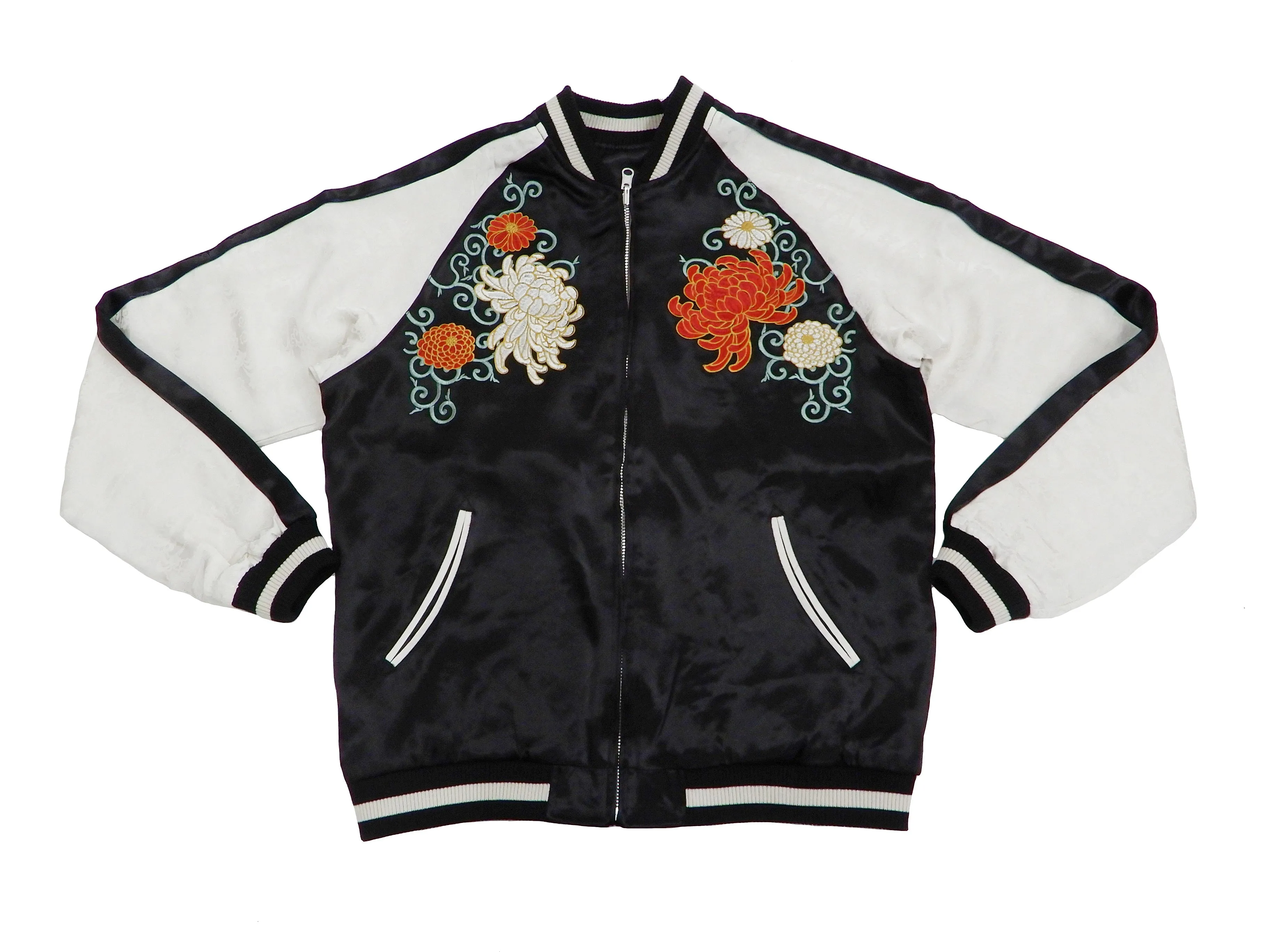 Japanesque Men's Japanese Souvenir Jacket Chrysanthemum Sukajan 3RSJ-703 Black/Off