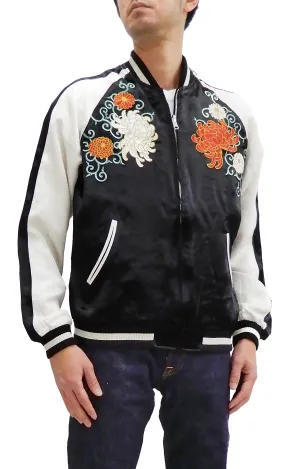 Japanesque Men's Japanese Souvenir Jacket Chrysanthemum Sukajan 3RSJ-703 Black/Off