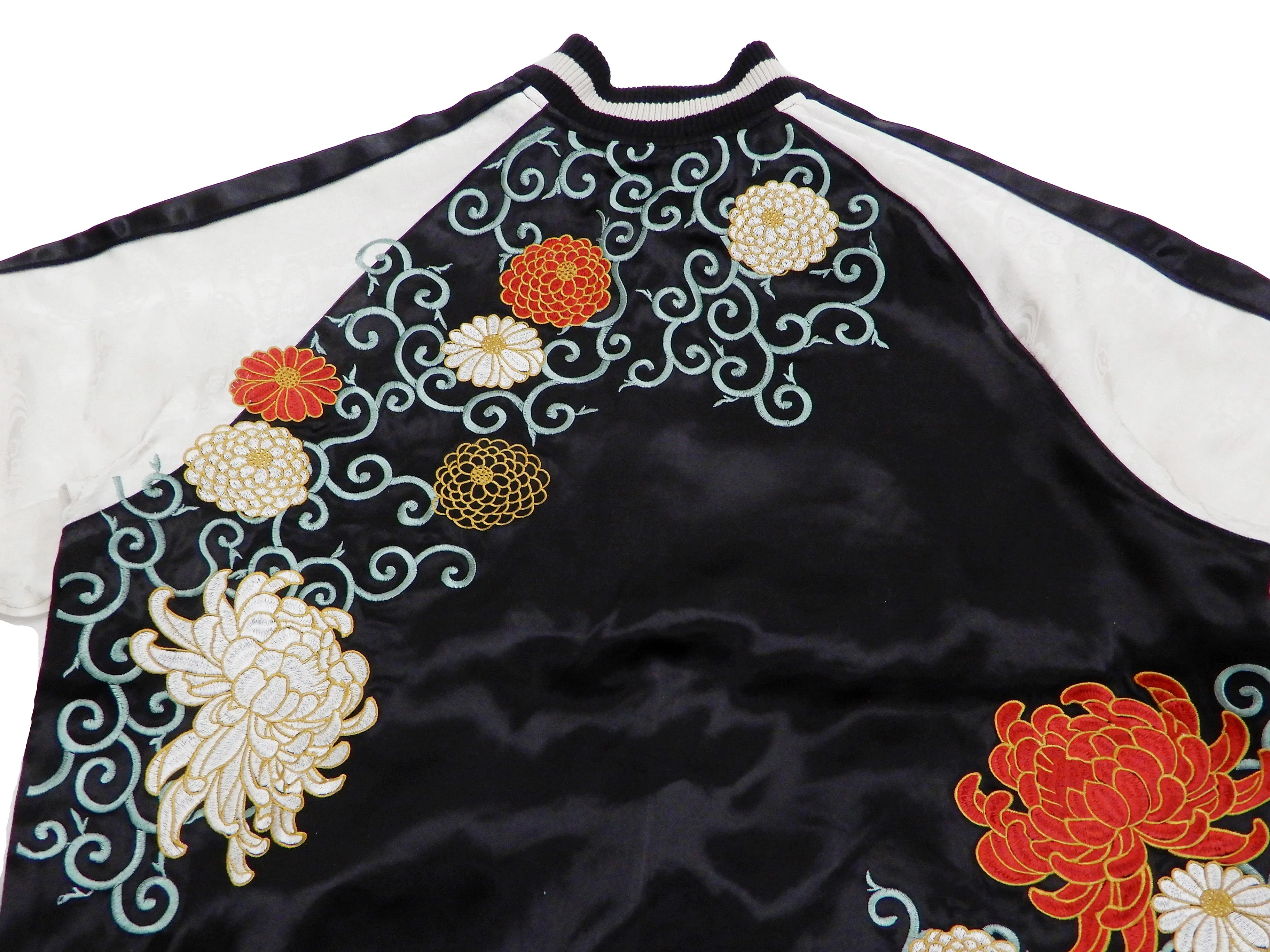 Japanesque Men's Japanese Souvenir Jacket Chrysanthemum Sukajan 3RSJ-703 Black/Off