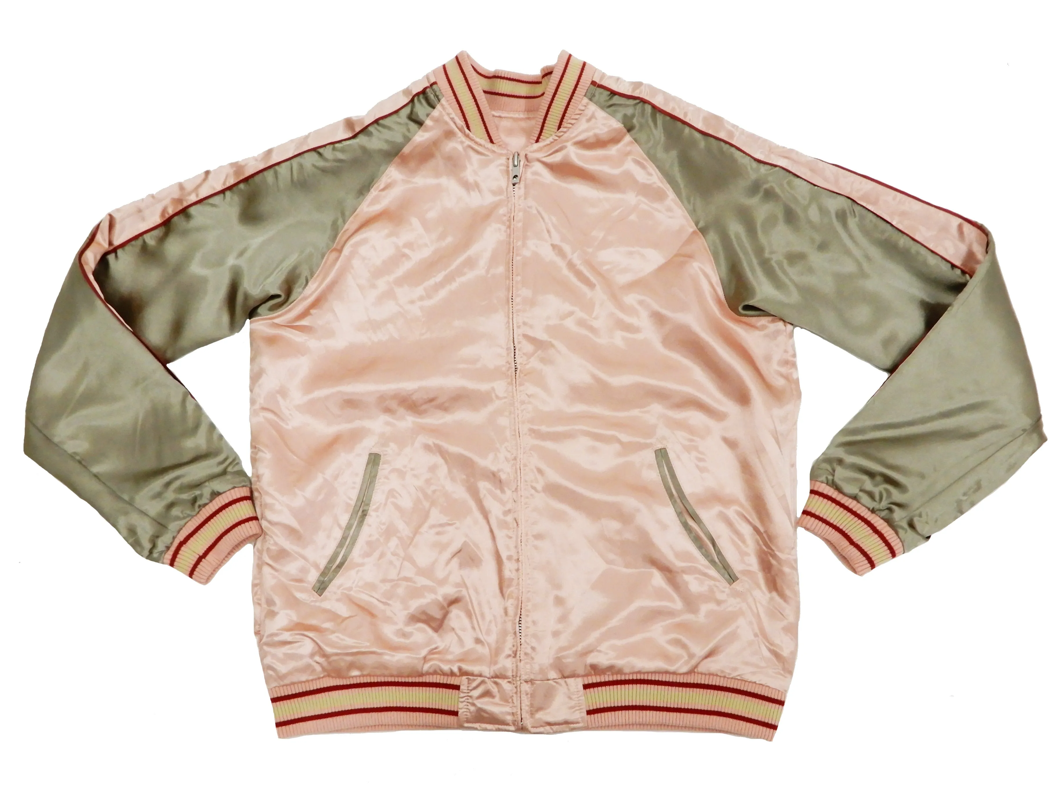 Japanesque Men's Japanese Souvenir Jacket Goldfish Embroidered Sukajan 3RSJ-049 Pink/Beige