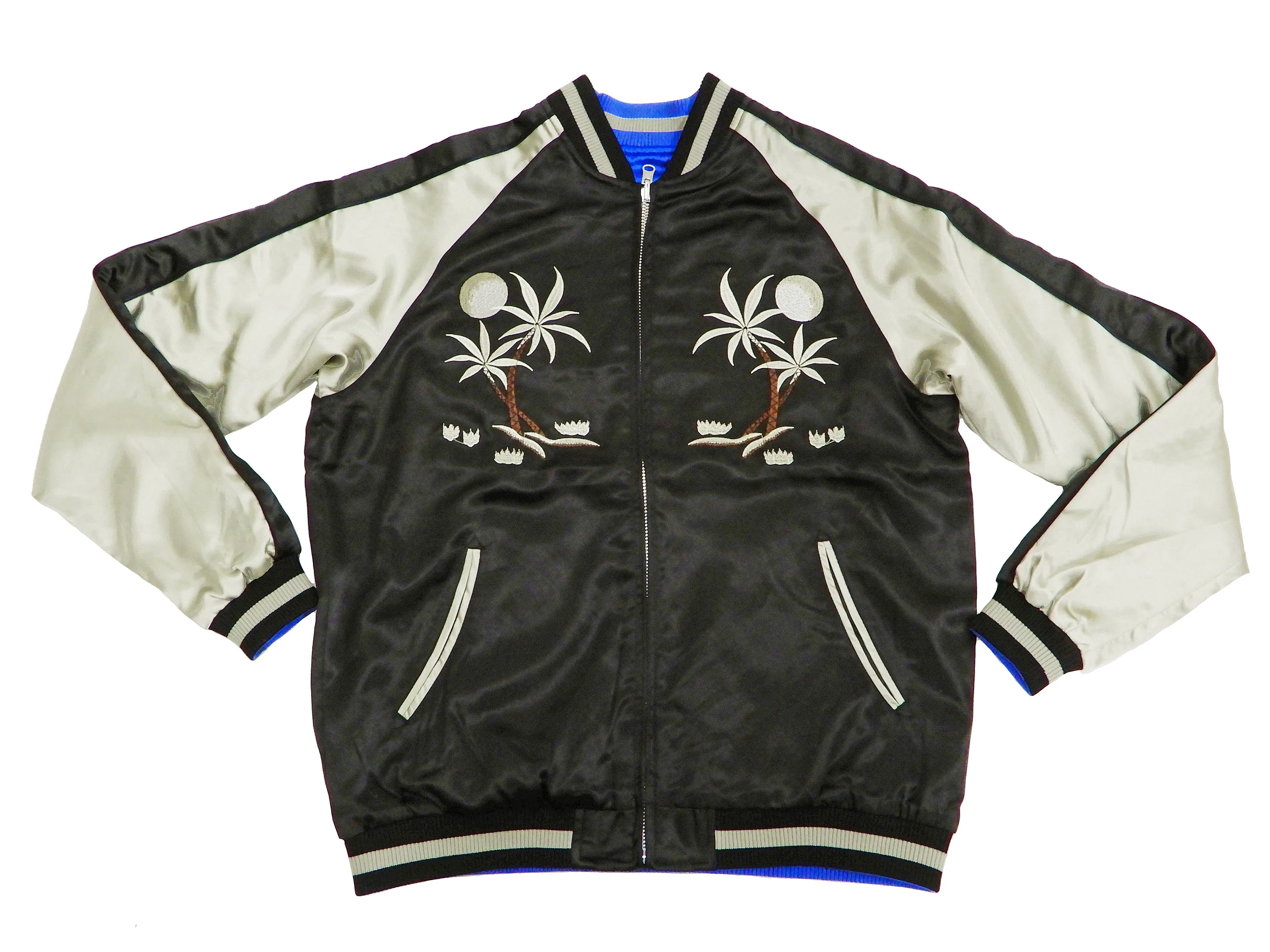 Japanesque Men's Japanese Souvenir Jacket Hawaii Reversible Sukajan 3RSJ-553 Black/Beige