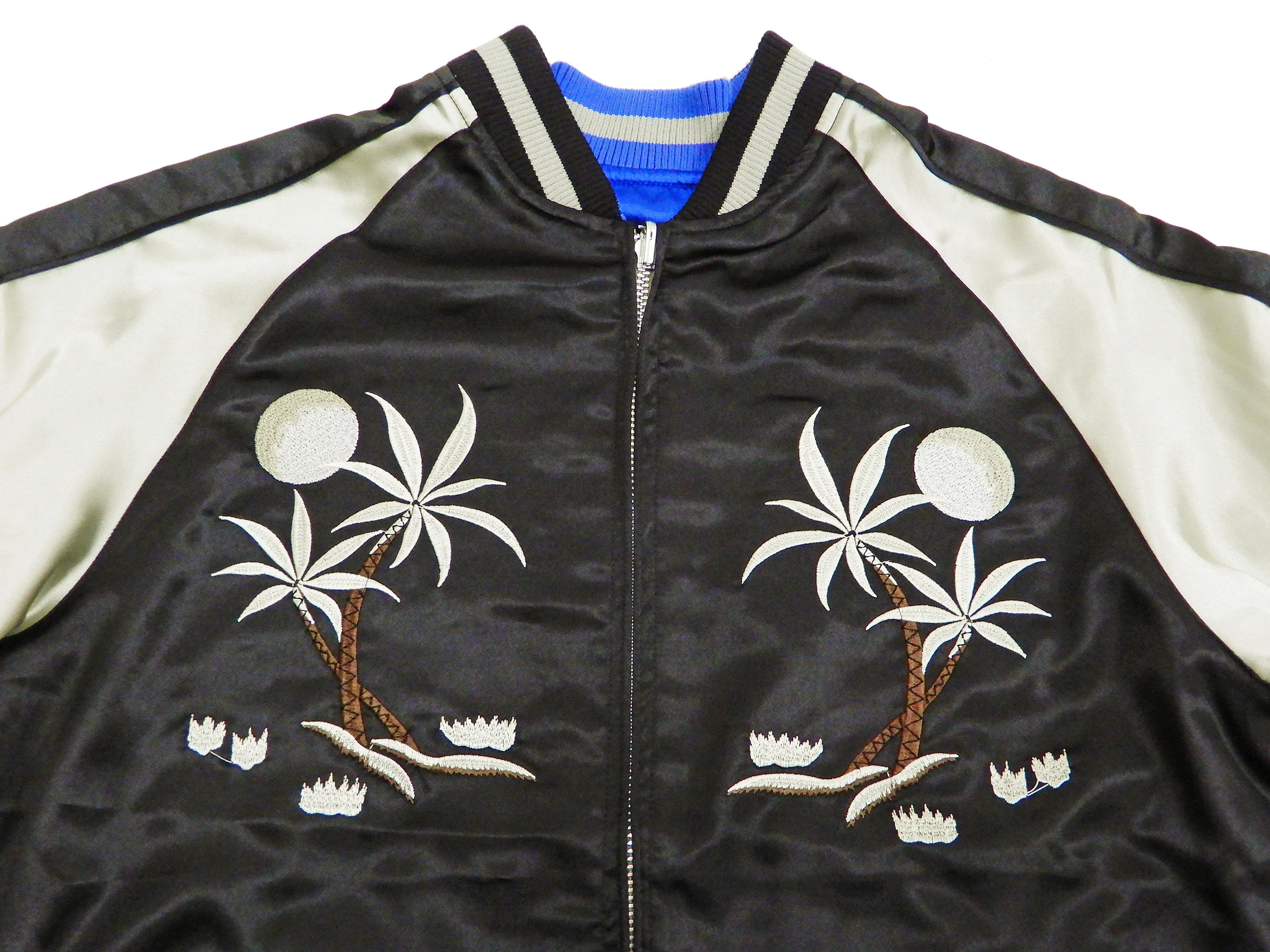 Japanesque Men's Japanese Souvenir Jacket Hawaii Reversible Sukajan 3RSJ-553 Black/Beige